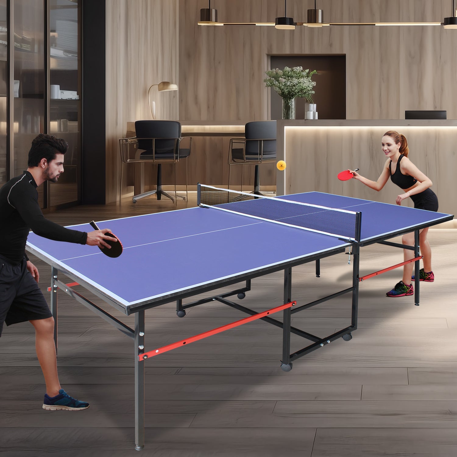 8 - foot collapsible medium - sized ping - pong table with a net, 2 ping - pong paddles and 3 balls 79 lbs - KiKiUMi