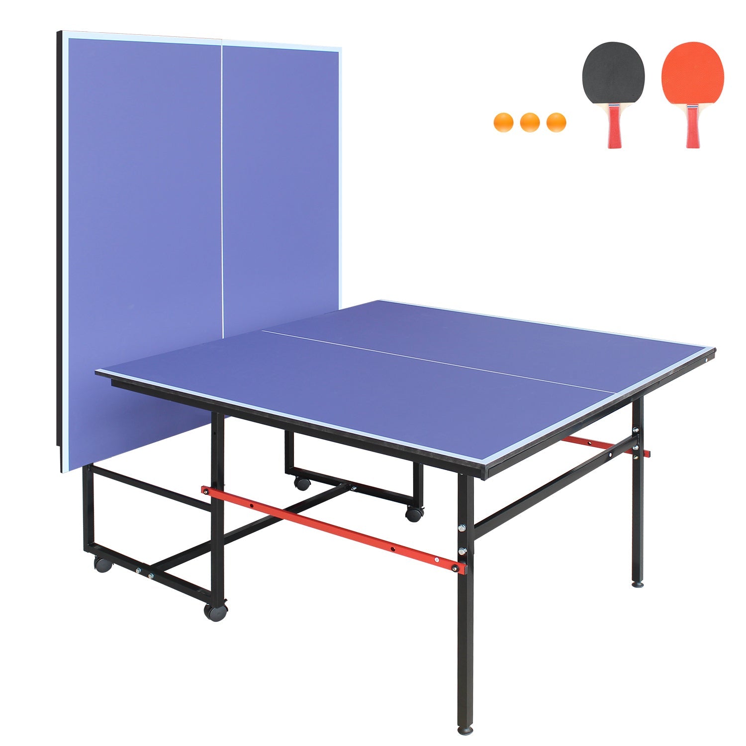 8 - foot collapsible medium - sized ping - pong table with a net, 2 ping - pong paddles and 3 balls 79 lbs - KiKiUMi