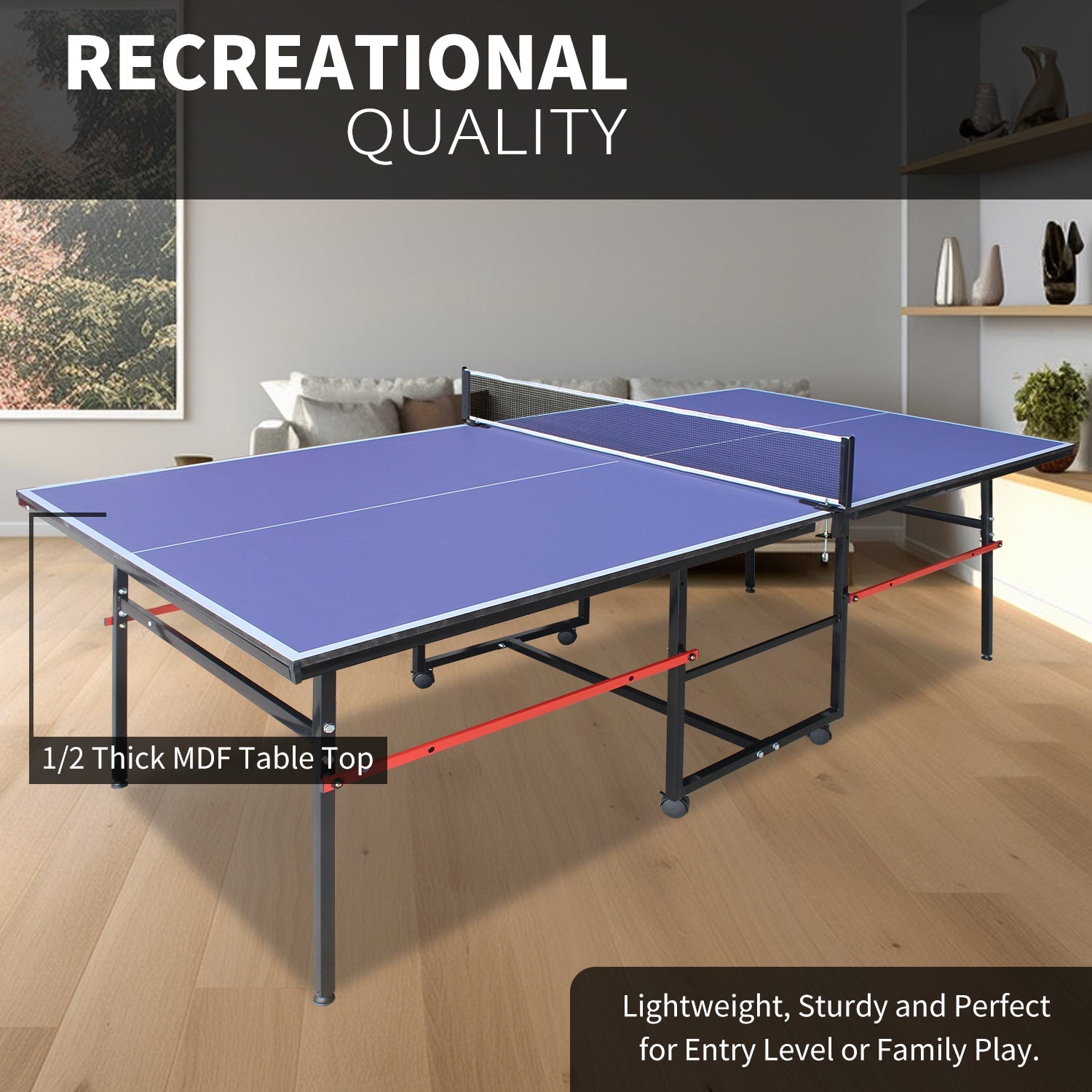 8 - foot collapsible medium - sized ping - pong table with a net, 2 ping - pong paddles and 3 balls 79 lbs - KiKiUMi