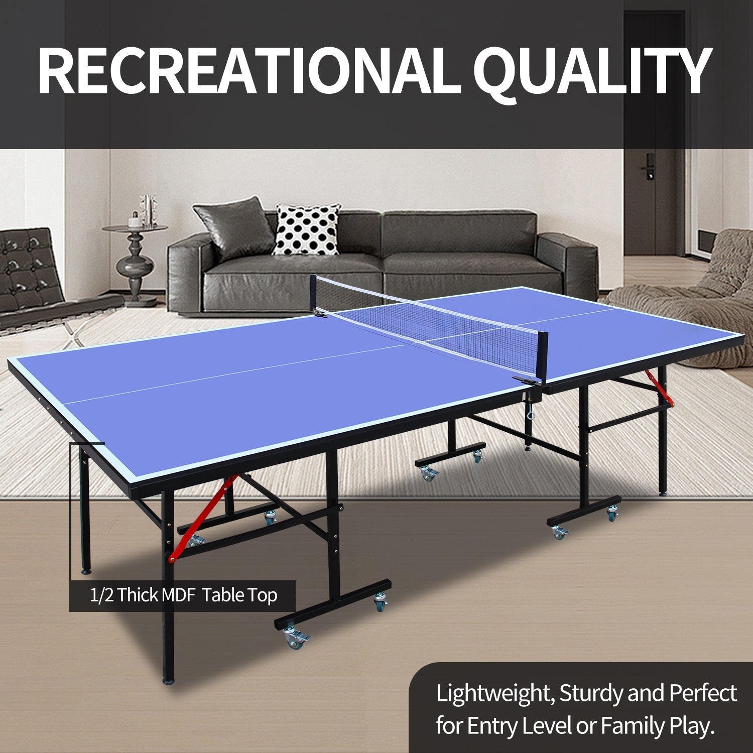 8 - foot collapsible medium - sized ping - pong table with a net, 2 ping - pong paddles and 3 balls 83 lbs - KiKiUMi