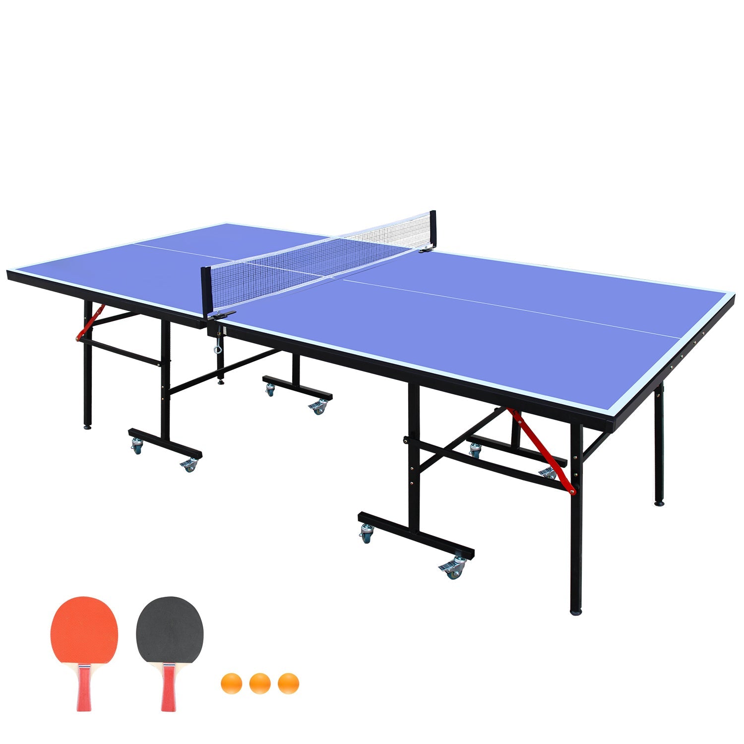 8 - foot collapsible medium - sized ping - pong table with a net, 2 ping - pong paddles and 3 balls 83 lbs - KiKiUMi