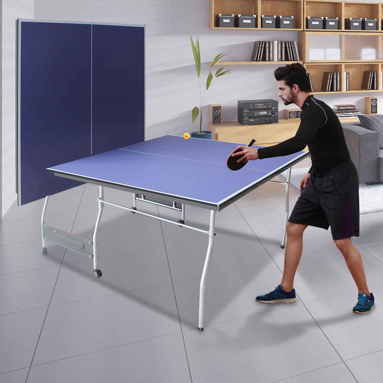 8 - foot collapsible medium - sized ping - pong table with a net, 2 ping - pong paddles and 3 balls 88.19 lbs - KiKiUMi
