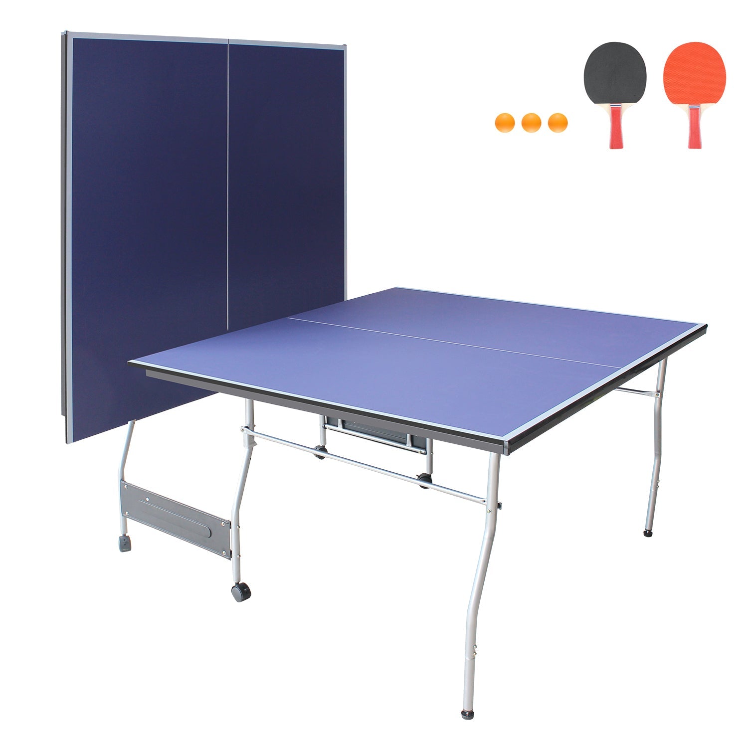 8 - foot collapsible medium - sized ping - pong table with a net, 2 ping - pong paddles and 3 balls 88.19 lbs - KiKiUMi