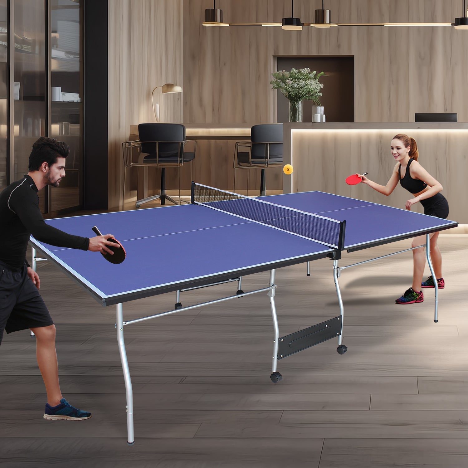 8 - foot collapsible medium - sized ping - pong table with a net, 2 ping - pong paddles and 3 balls 88.19 lbs - KiKiUMi