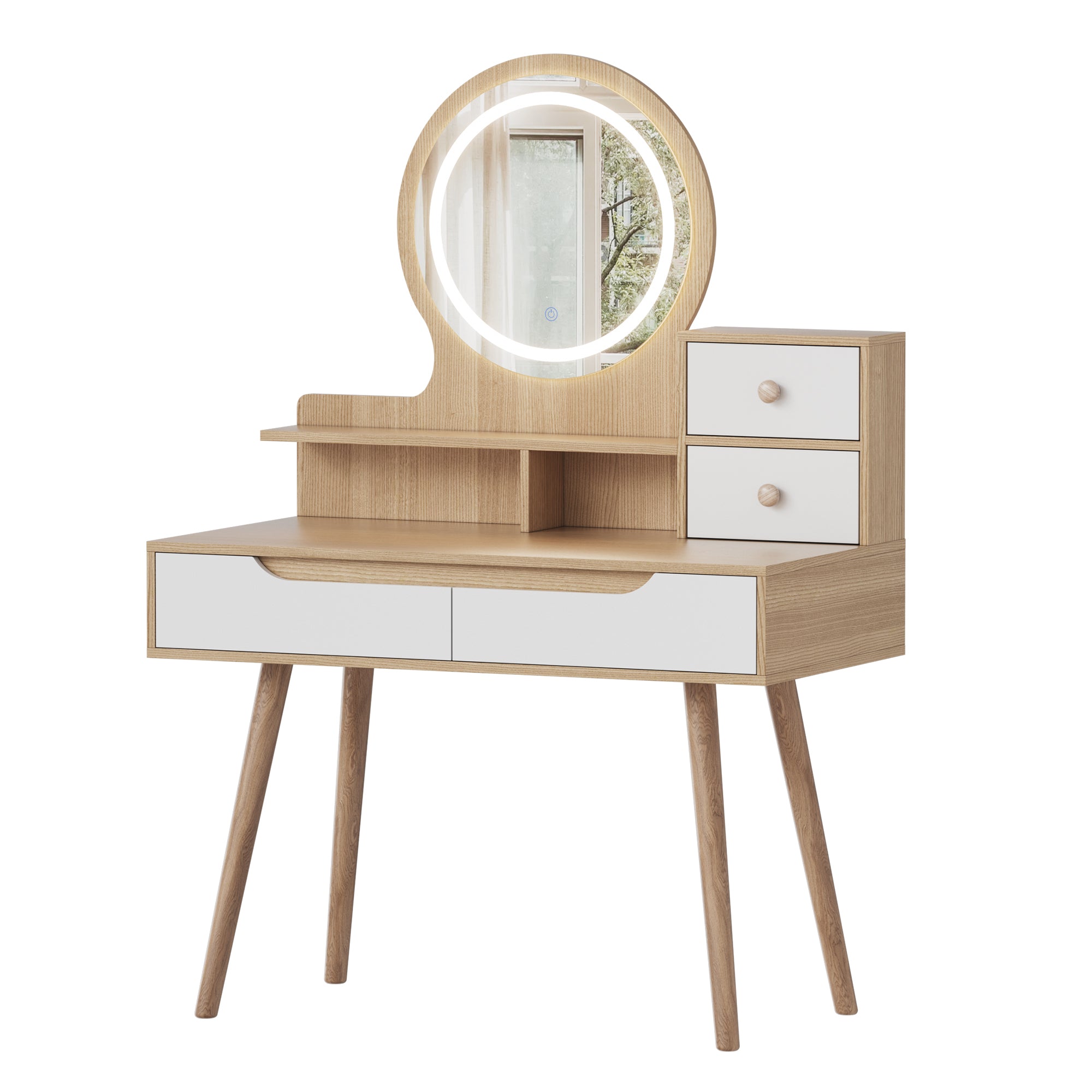 American white oak elegant dressing table, adjustable lighting mirror