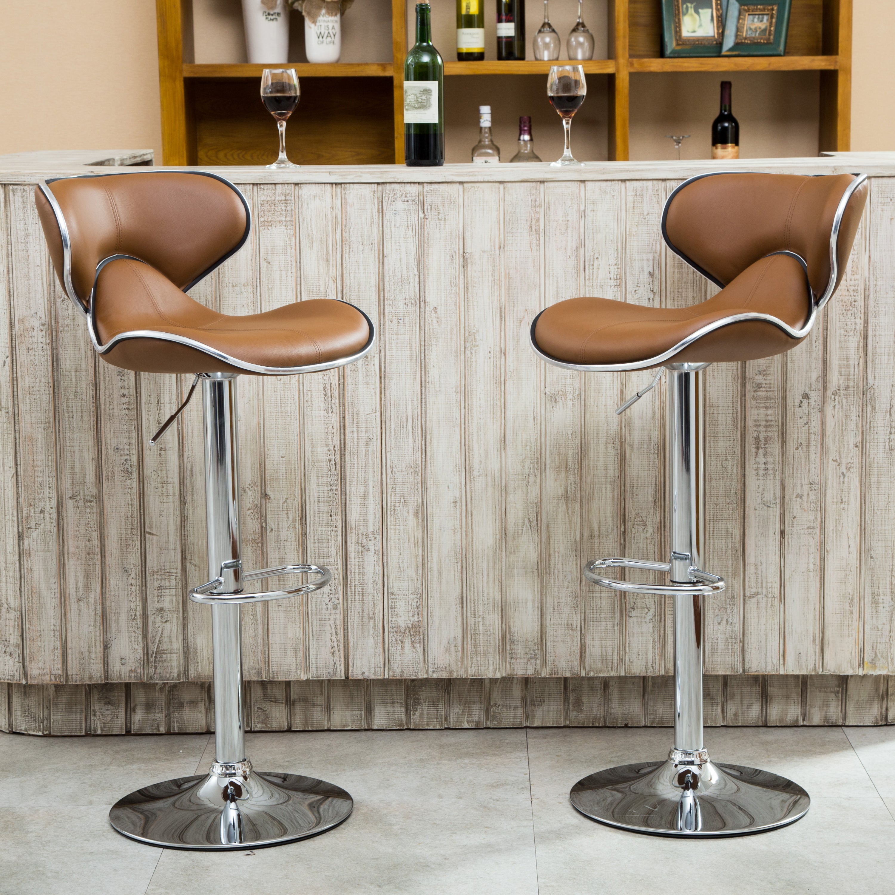 Two adjustable and rotating bar stools（camel）