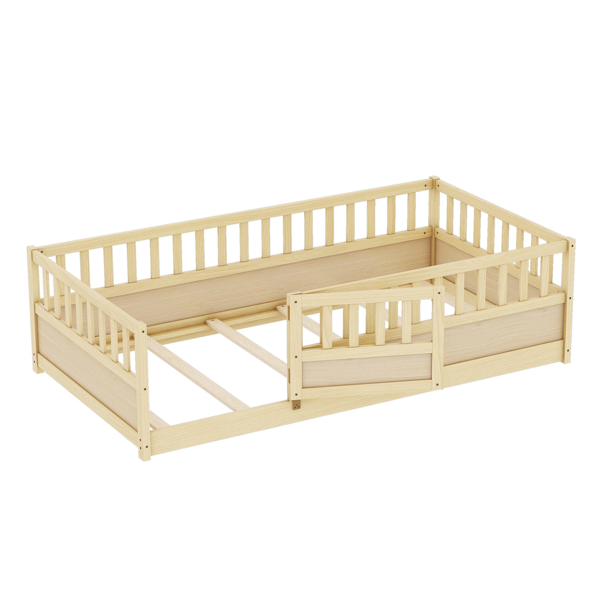 Natural wood support board, double Montessori wooden children's floor bed
