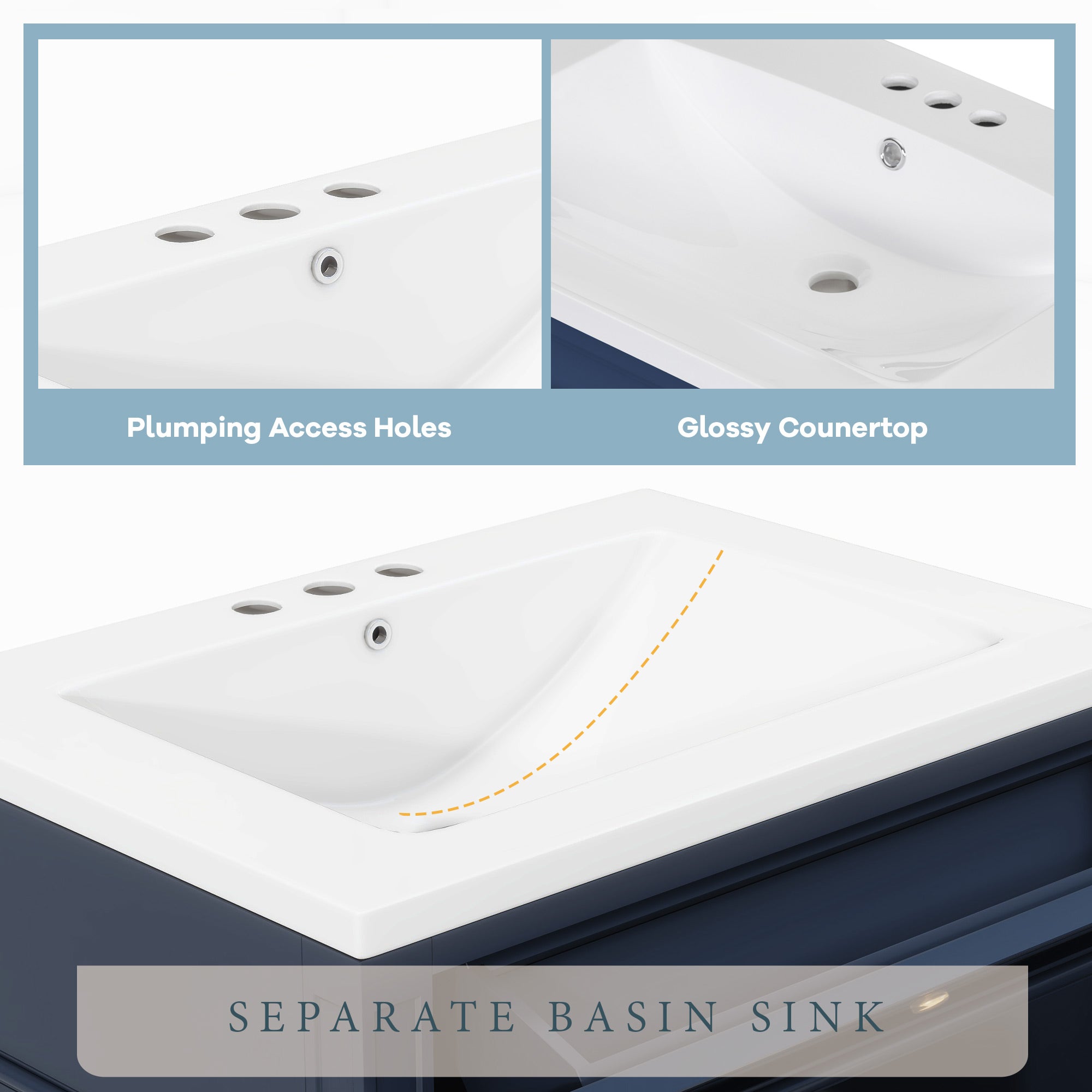 30 "Single sink bathroom dressing table, modern bathroom storage cabinet(blue)