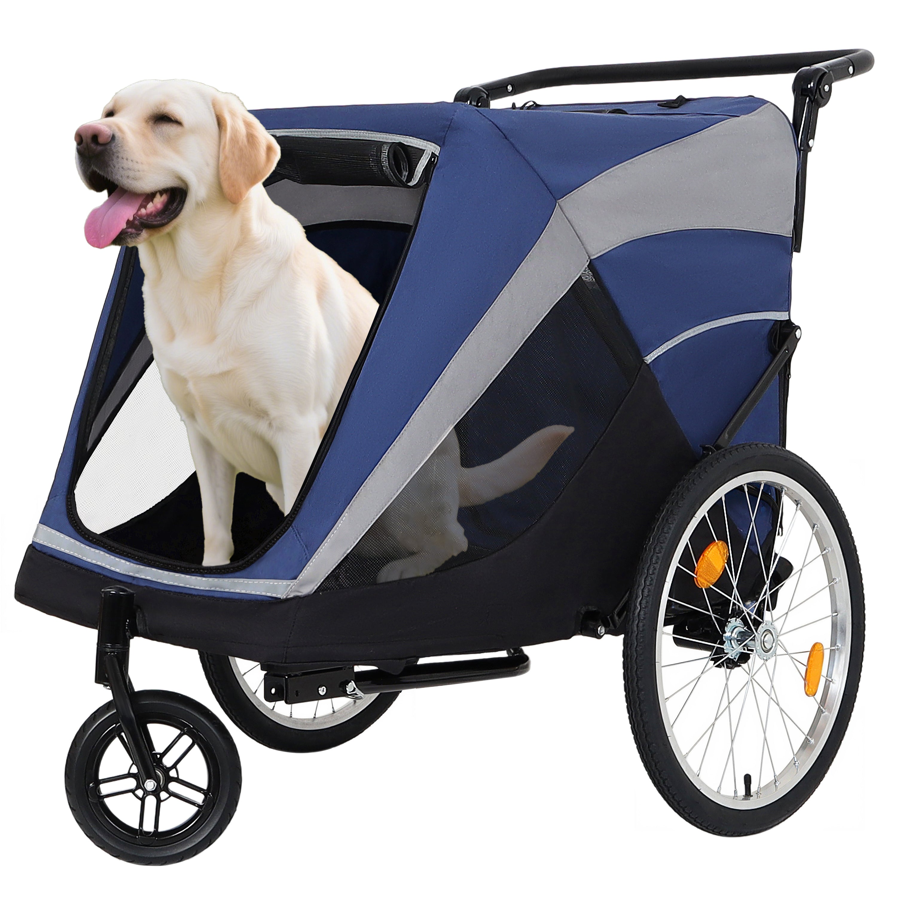 Detachable 2-in-1 pet bicycle trailer and stroller(Black+Blue)