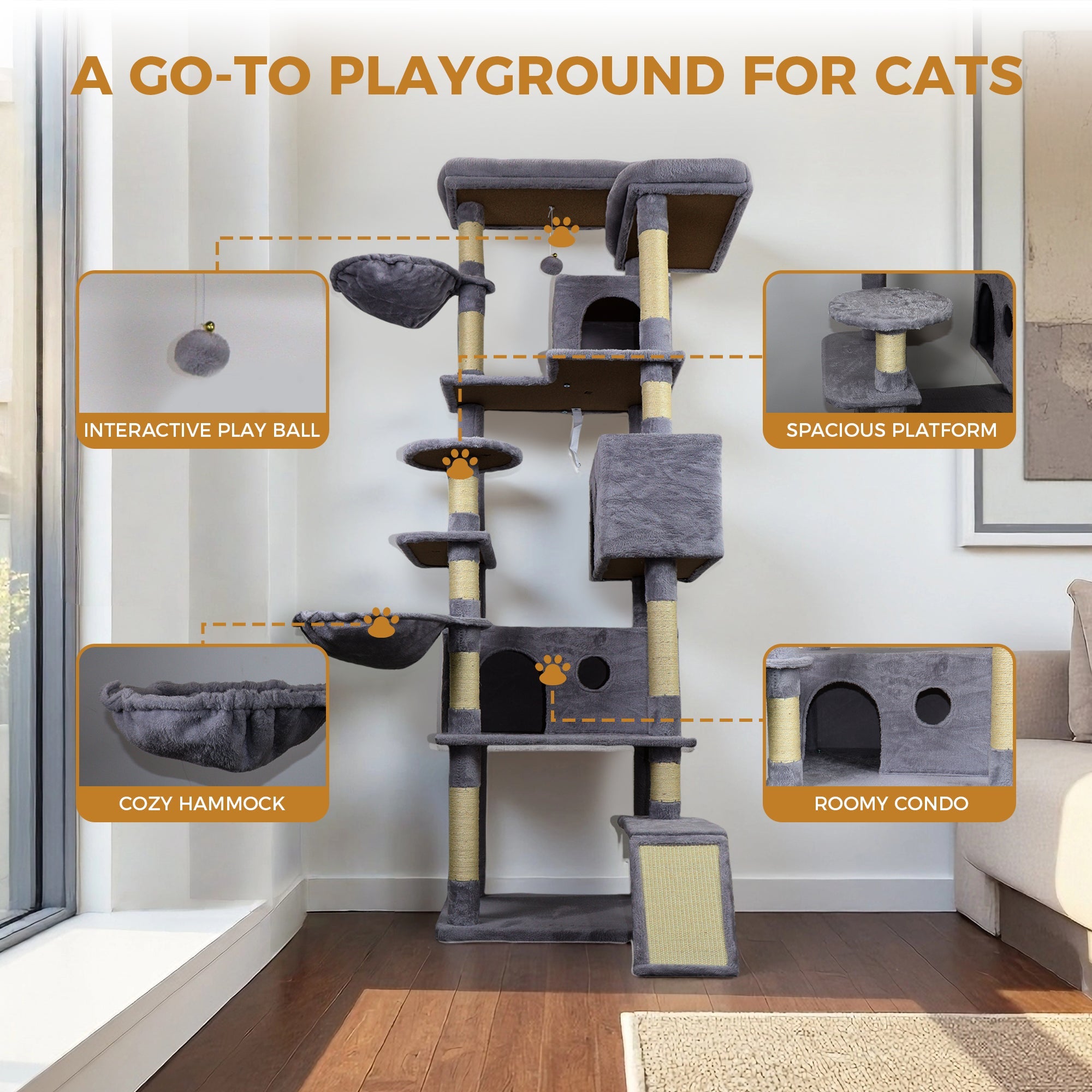 84.6 Dark grey wide - base Cat tree tower - KiKiUMi