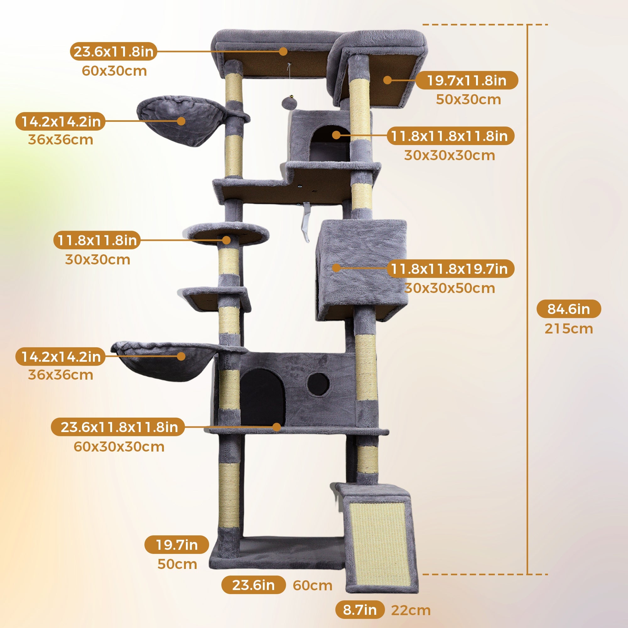 84.6 Dark grey wide - base Cat tree tower - KiKiUMi