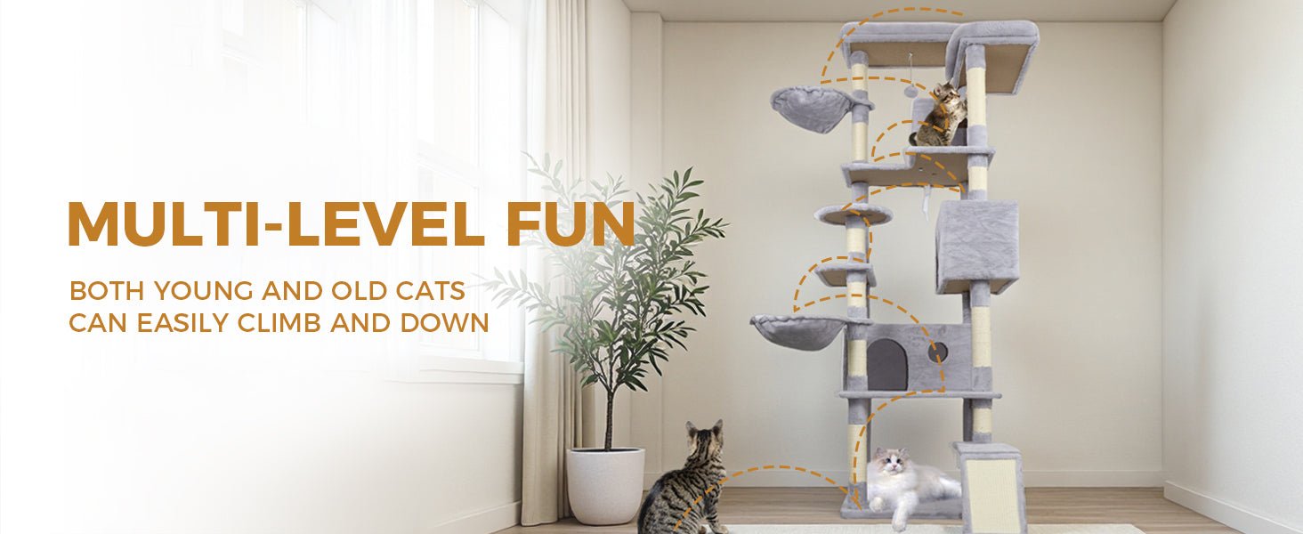 84.6 Light grey Cat Tree Tower - KiKiUMi