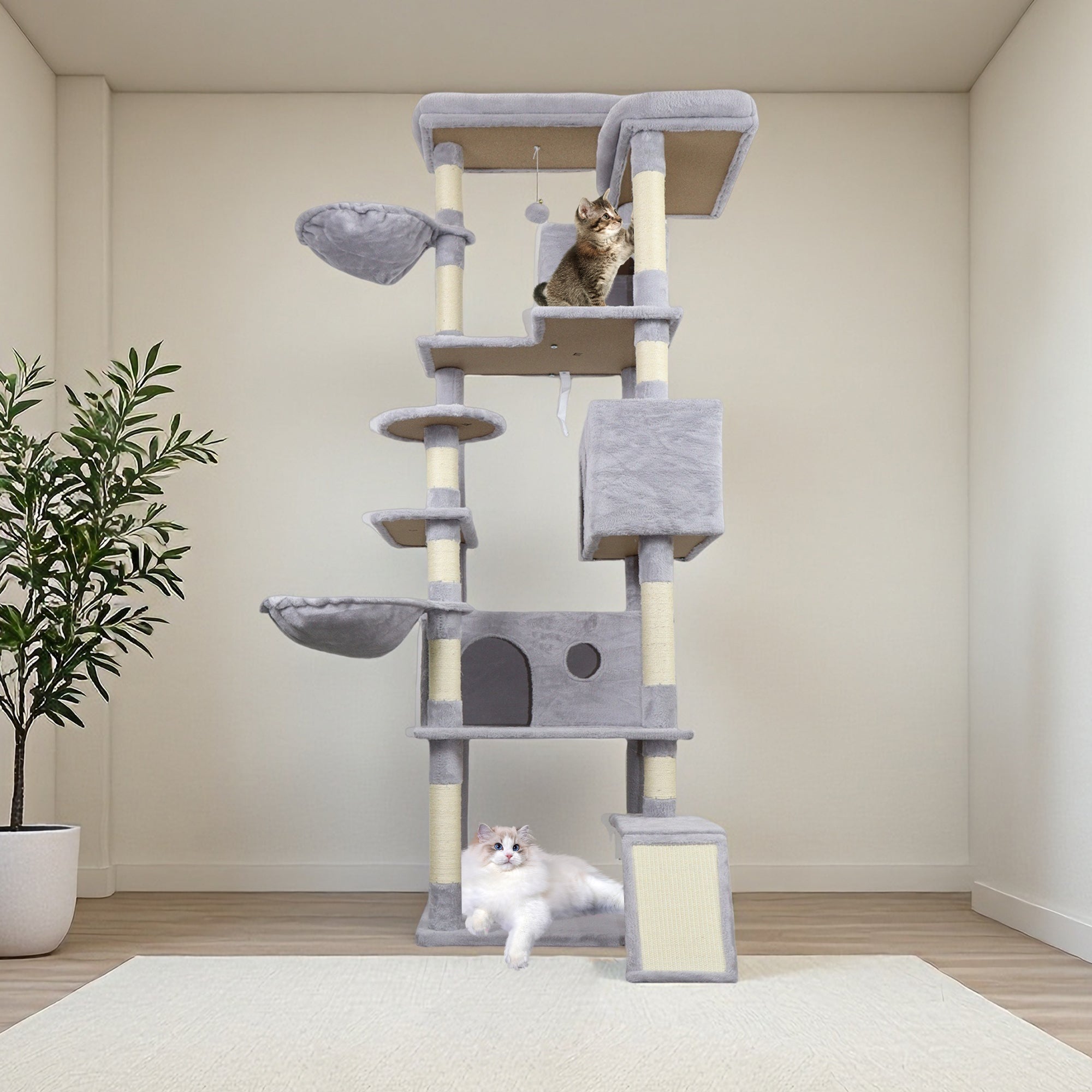 84.6 Light grey Cat Tree Tower - KiKiUMi