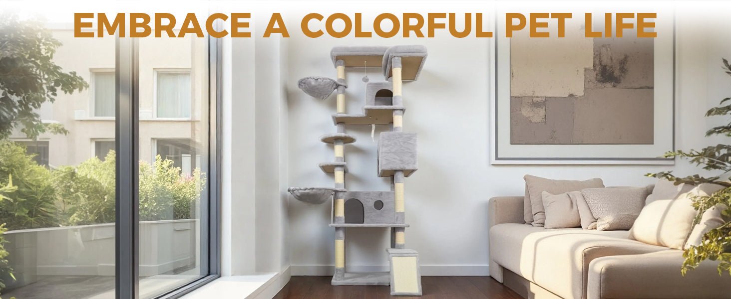 84.6 Light grey Cat Tree Tower - KiKiUMi