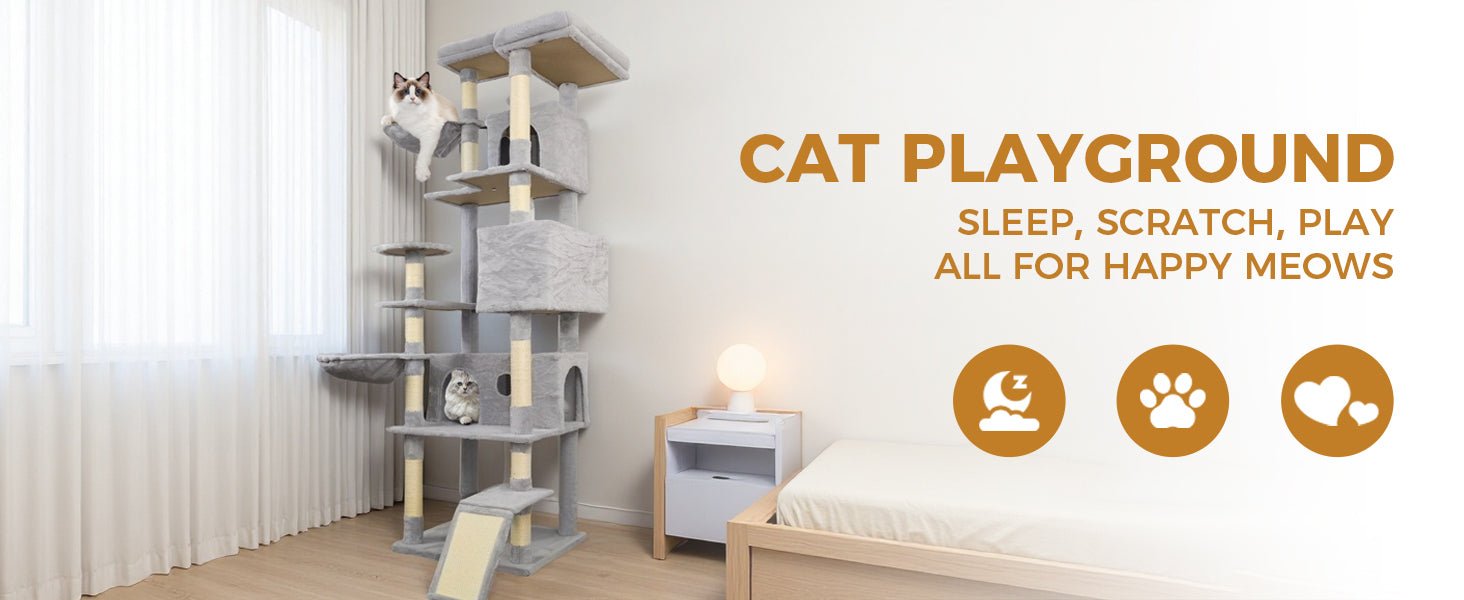 84.6 Light grey Cat Tree Tower - KiKiUMi
