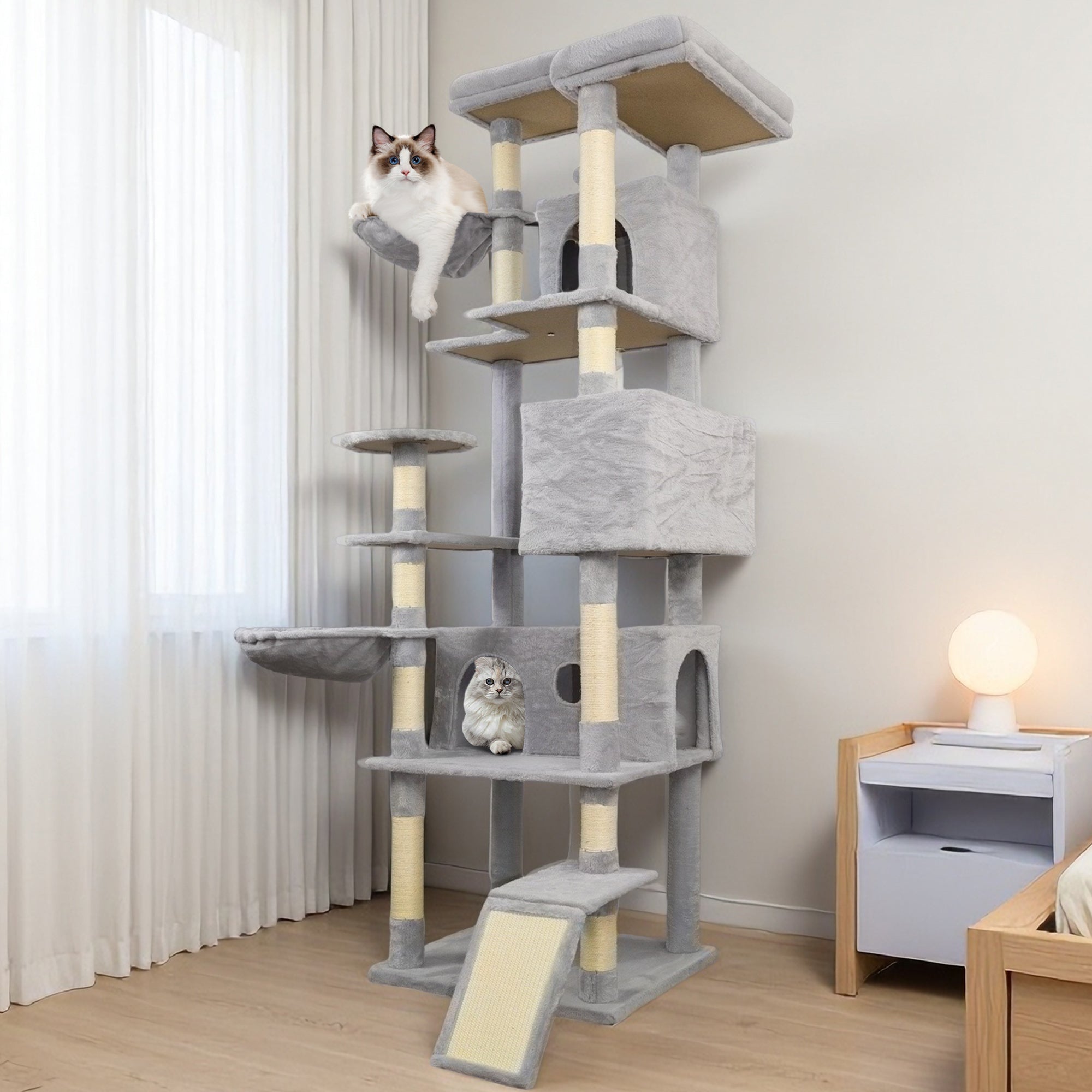 84.6 Light grey Cat Tree Tower - KiKiUMi