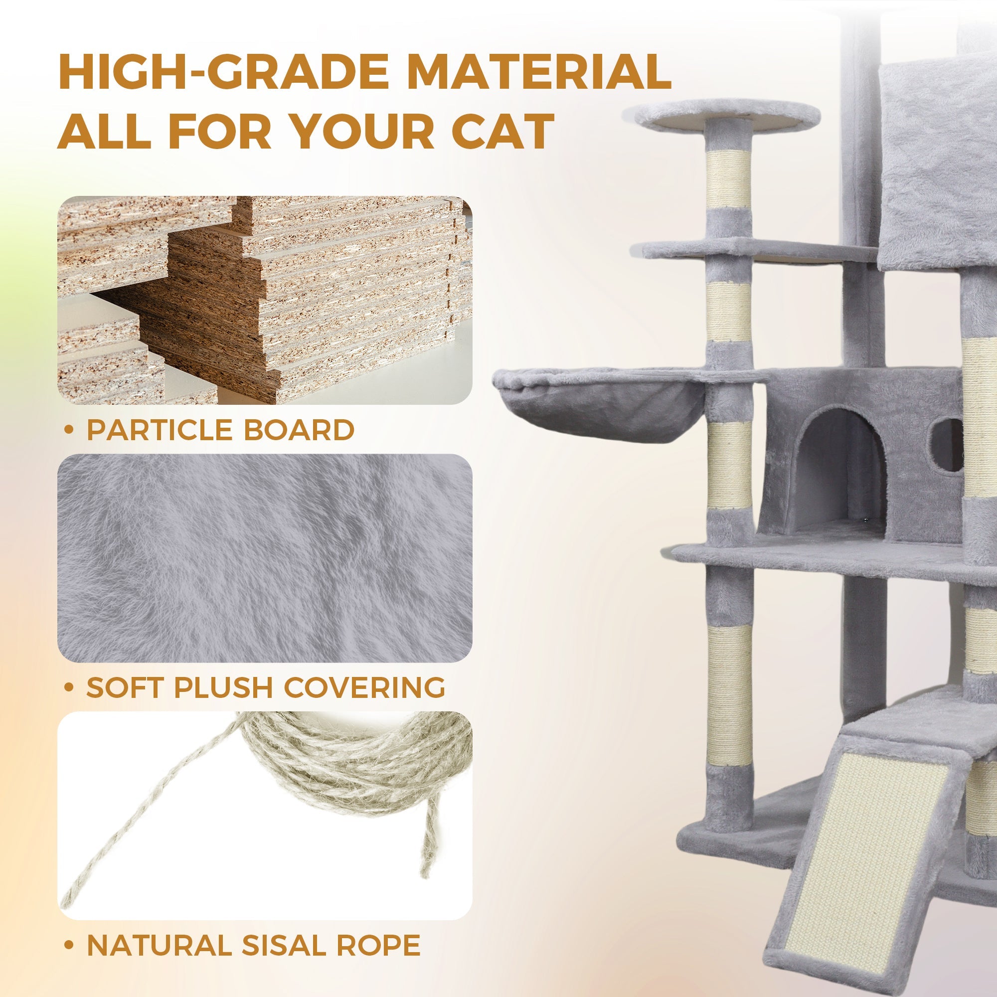 84.6 Light grey Cat Tree Tower - KiKiUMi