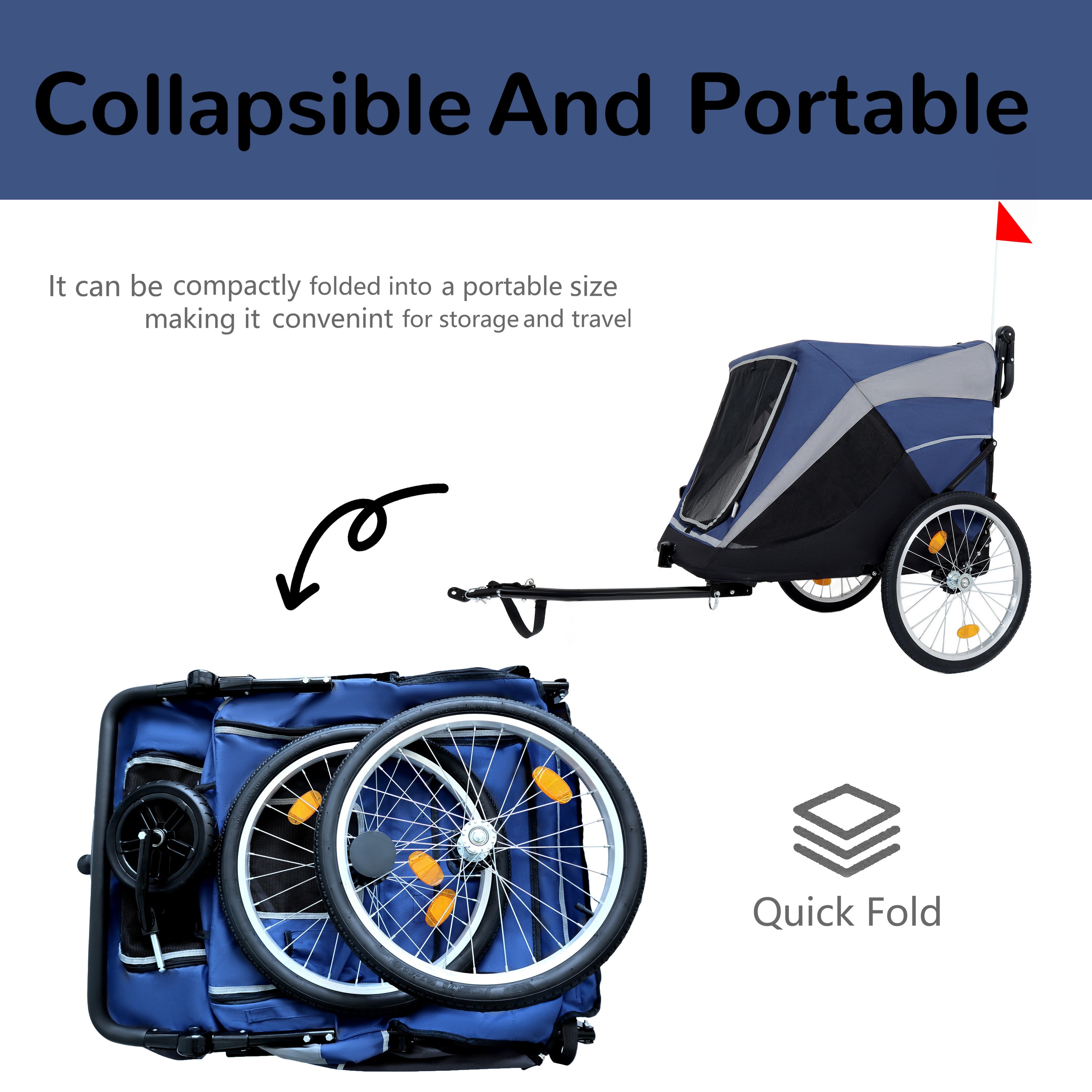 Detachable 2-in-1 pet bicycle trailer and stroller(Black+Blue)