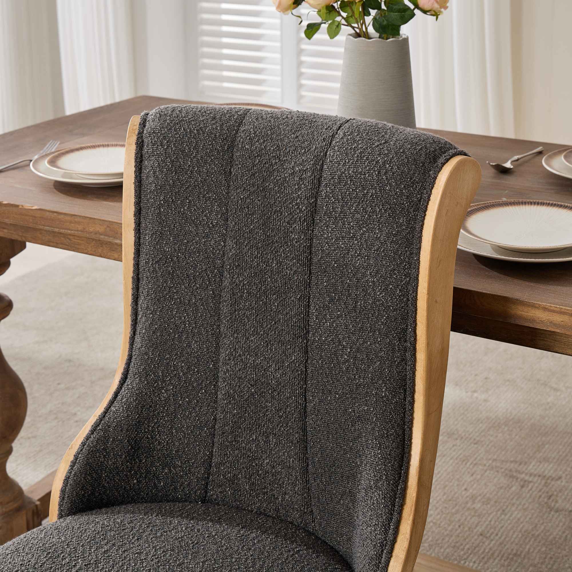 Medieval-style curved wood veneer snow velvet dining chair(gray)