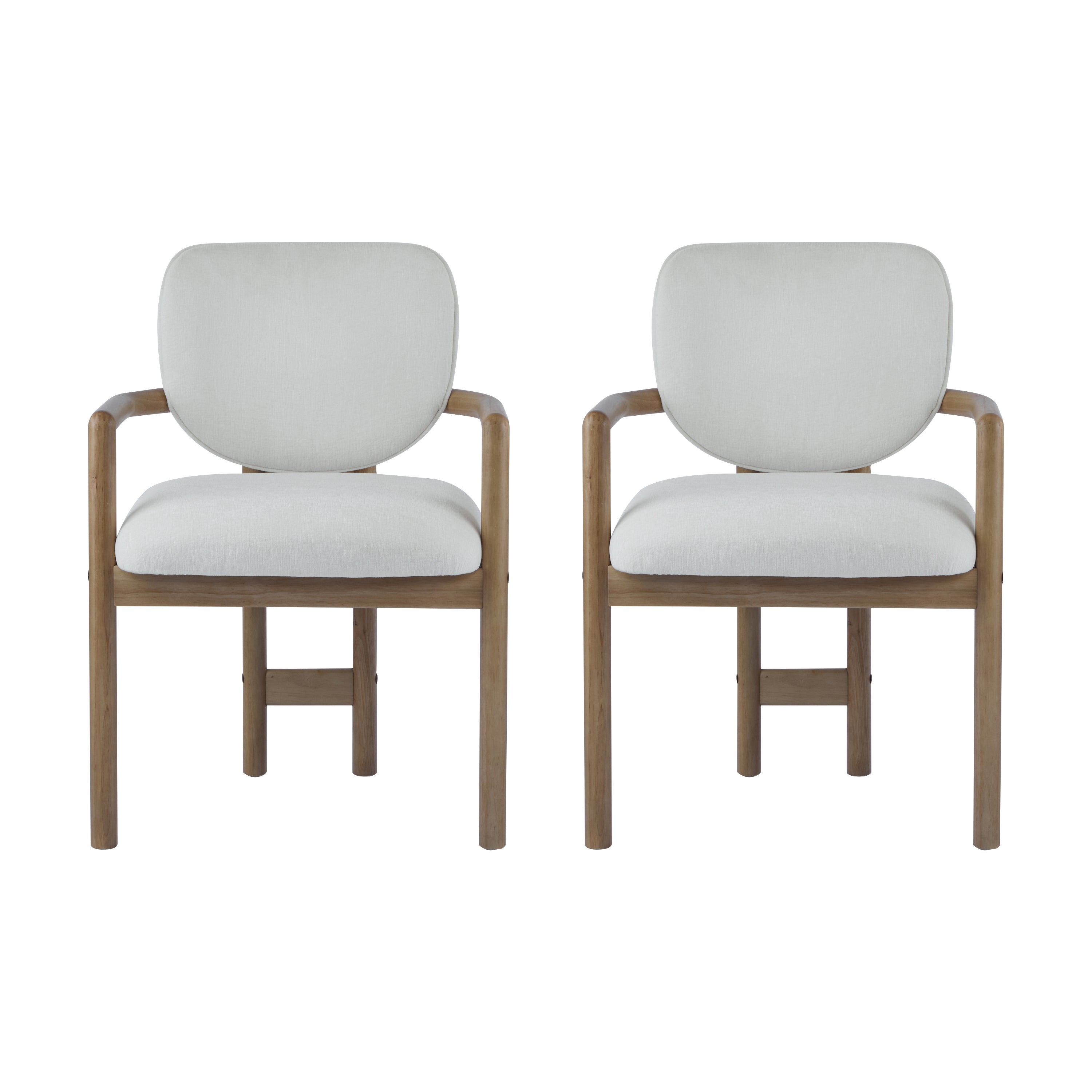 Two rubberwood soft-padded armchair dining chairs（white）
