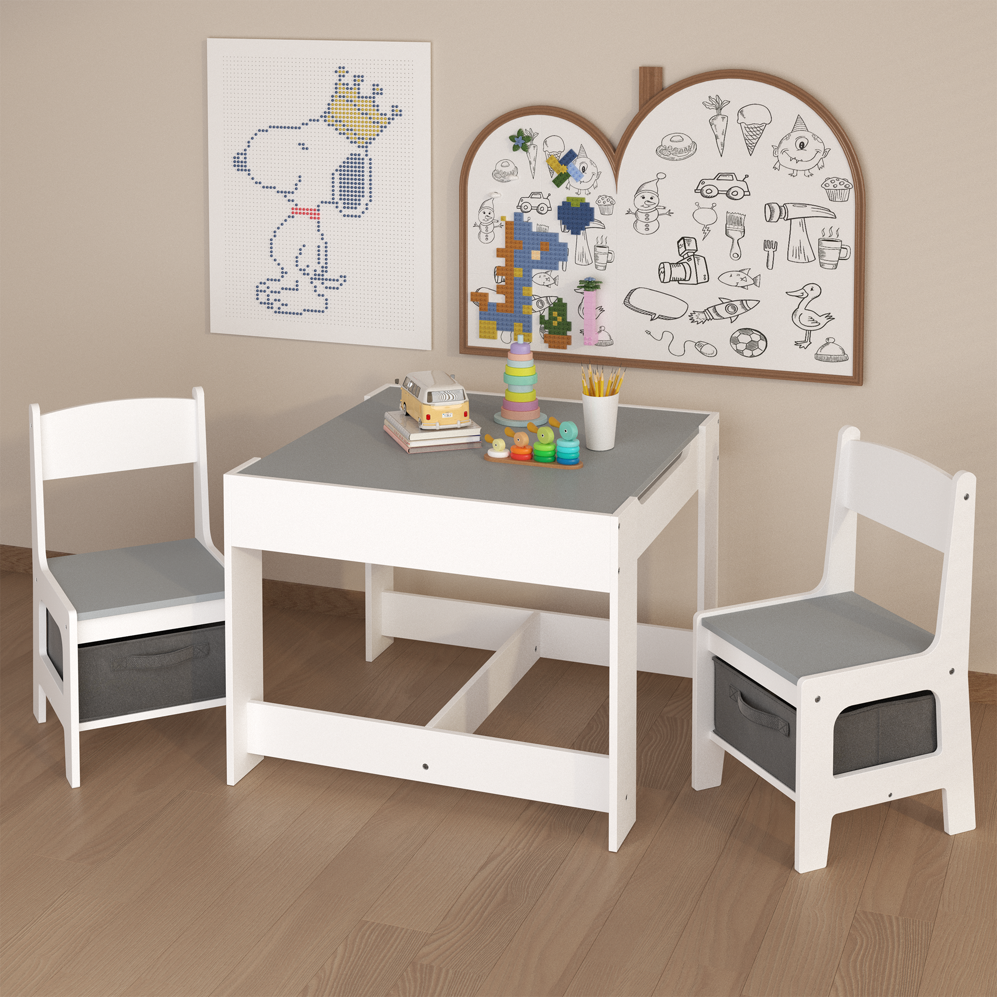3-in-1 wooden children's table and chair set