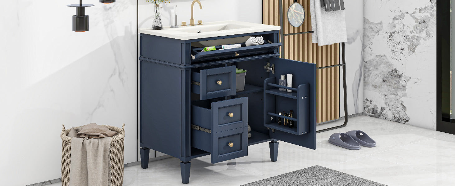 30 "Single sink bathroom dressing table, modern bathroom storage cabinet(blue)