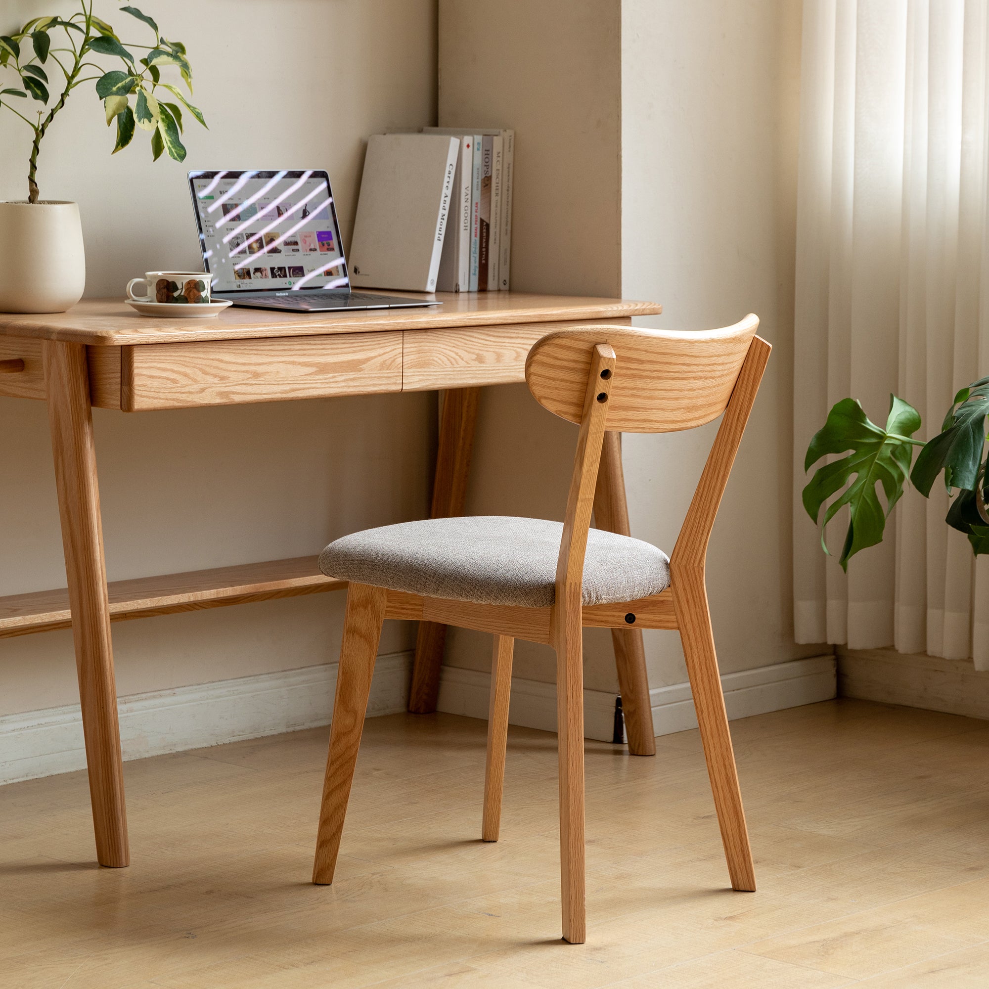 Solid Oak Dining Chairs Set of 2(Oak+Pear White)