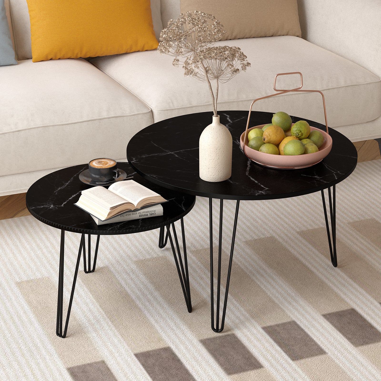 Coffee table with nested marble patterns (Black)
