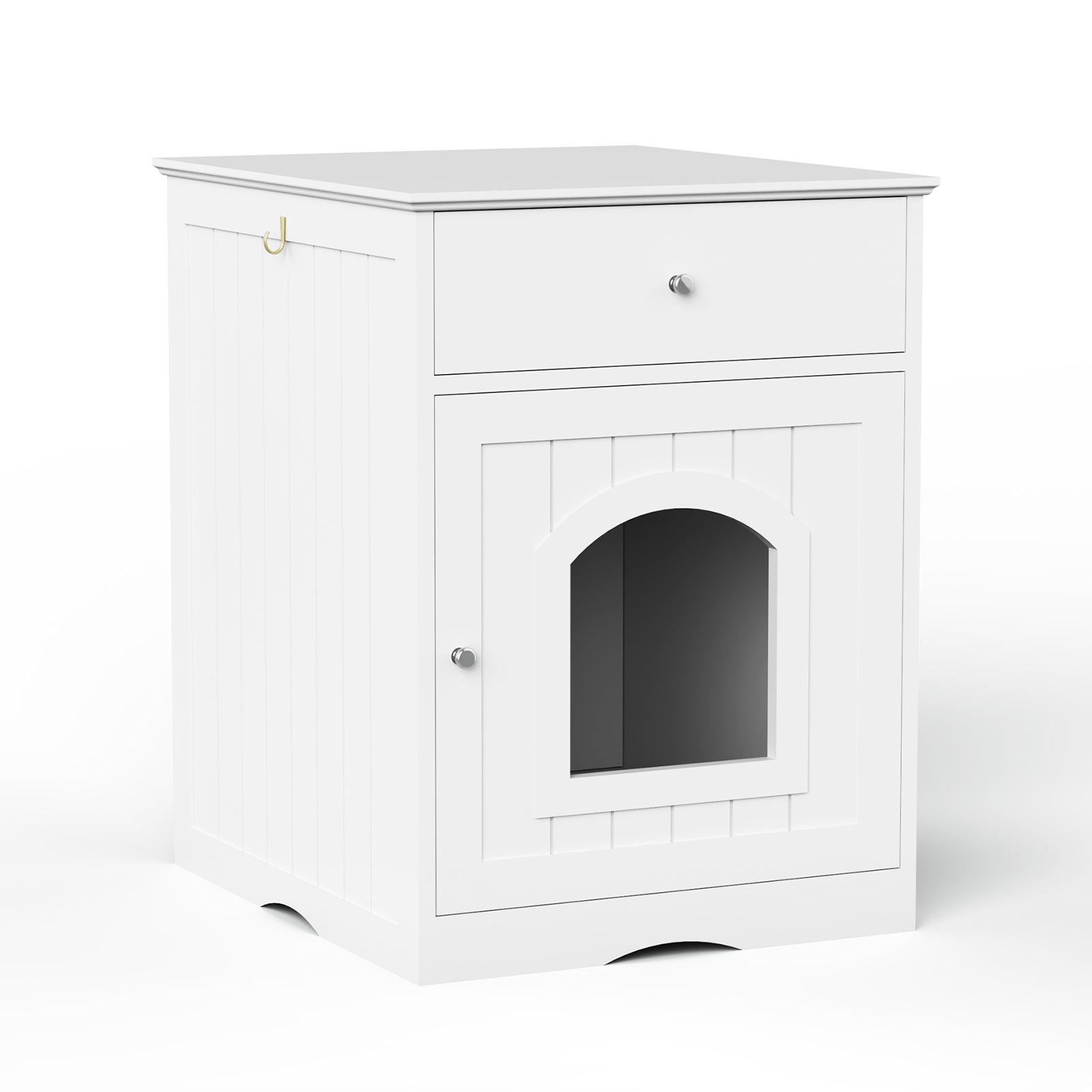 Wooden pet cat litter box with drawers and side tables and a cat's bedside table (White)