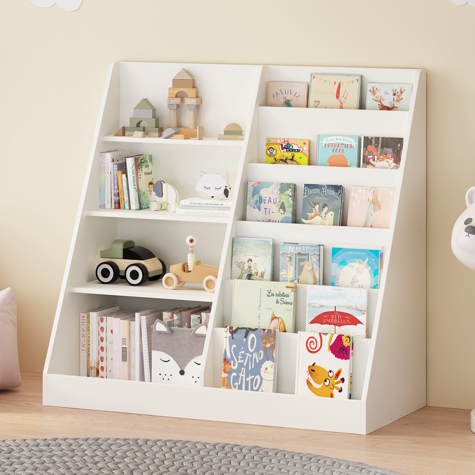 Organizer of children's bookshelves and toy storage