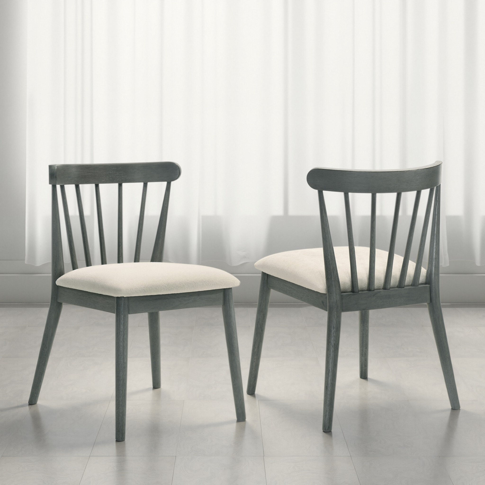 Two solid wood dining chairs in a rural style（gray）