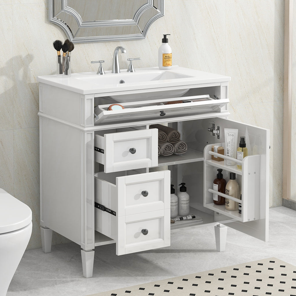 Single sink bathroom dressing table and modern bathroom storage cabinet(White)