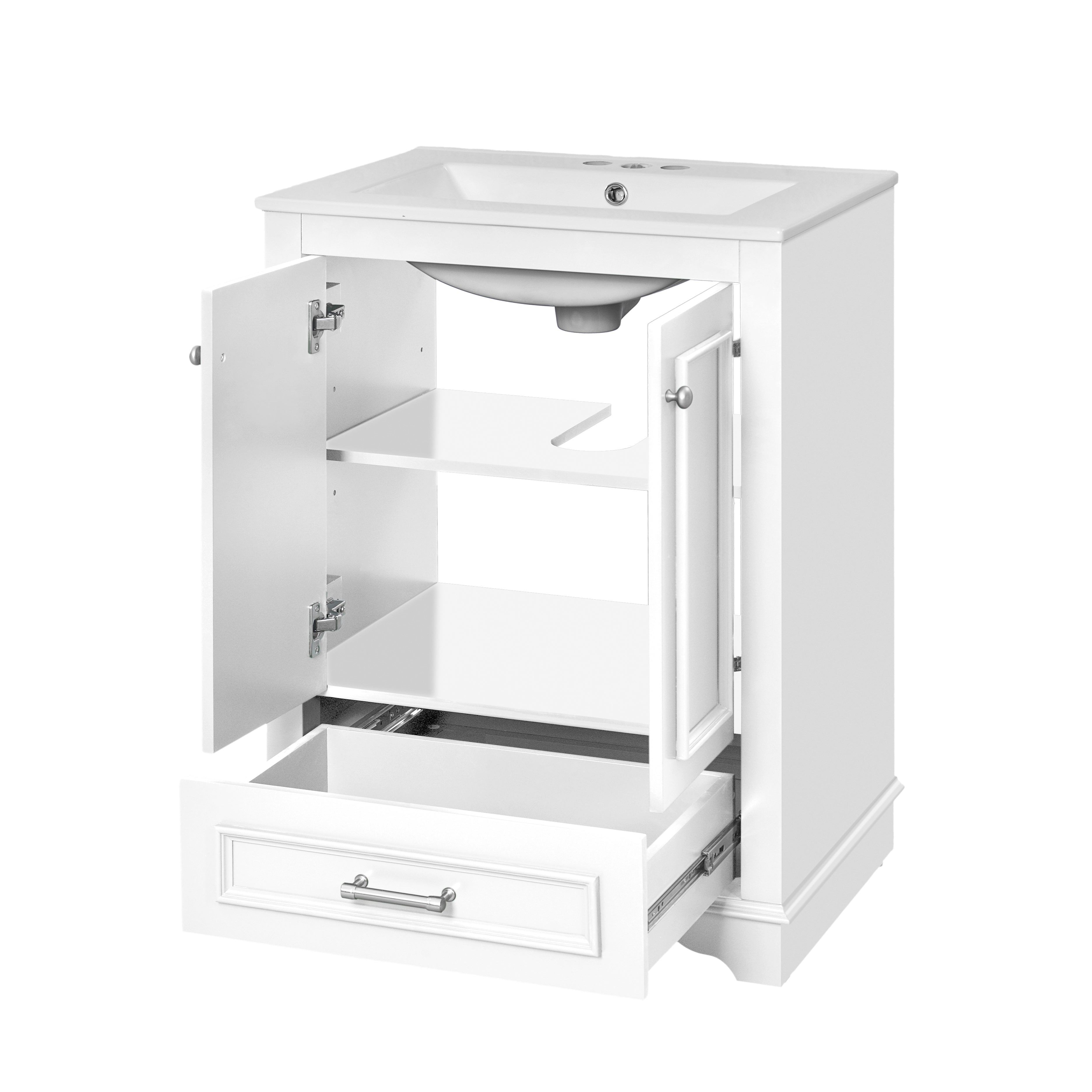 24-inch ceramic sink bathroom dressing table, modern standalone storage cabinet(white)