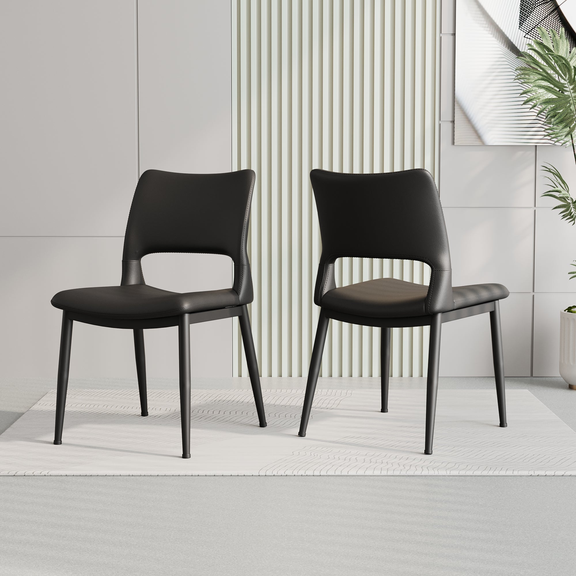 Two modern and simple PU leather dining chairs（black）