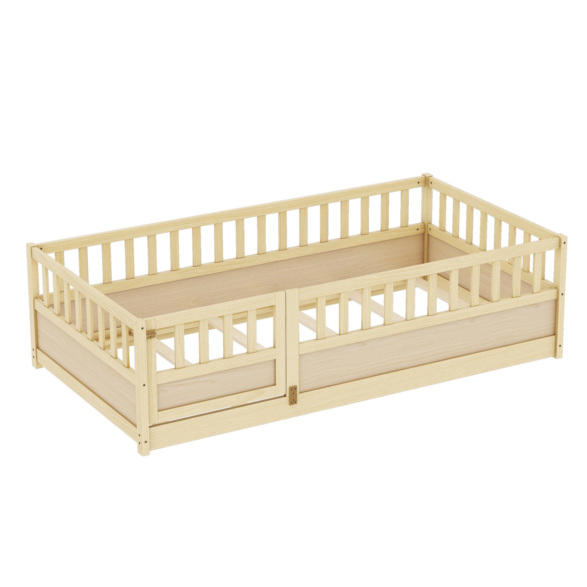 Natural wood support board, double Montessori wooden children's floor bed