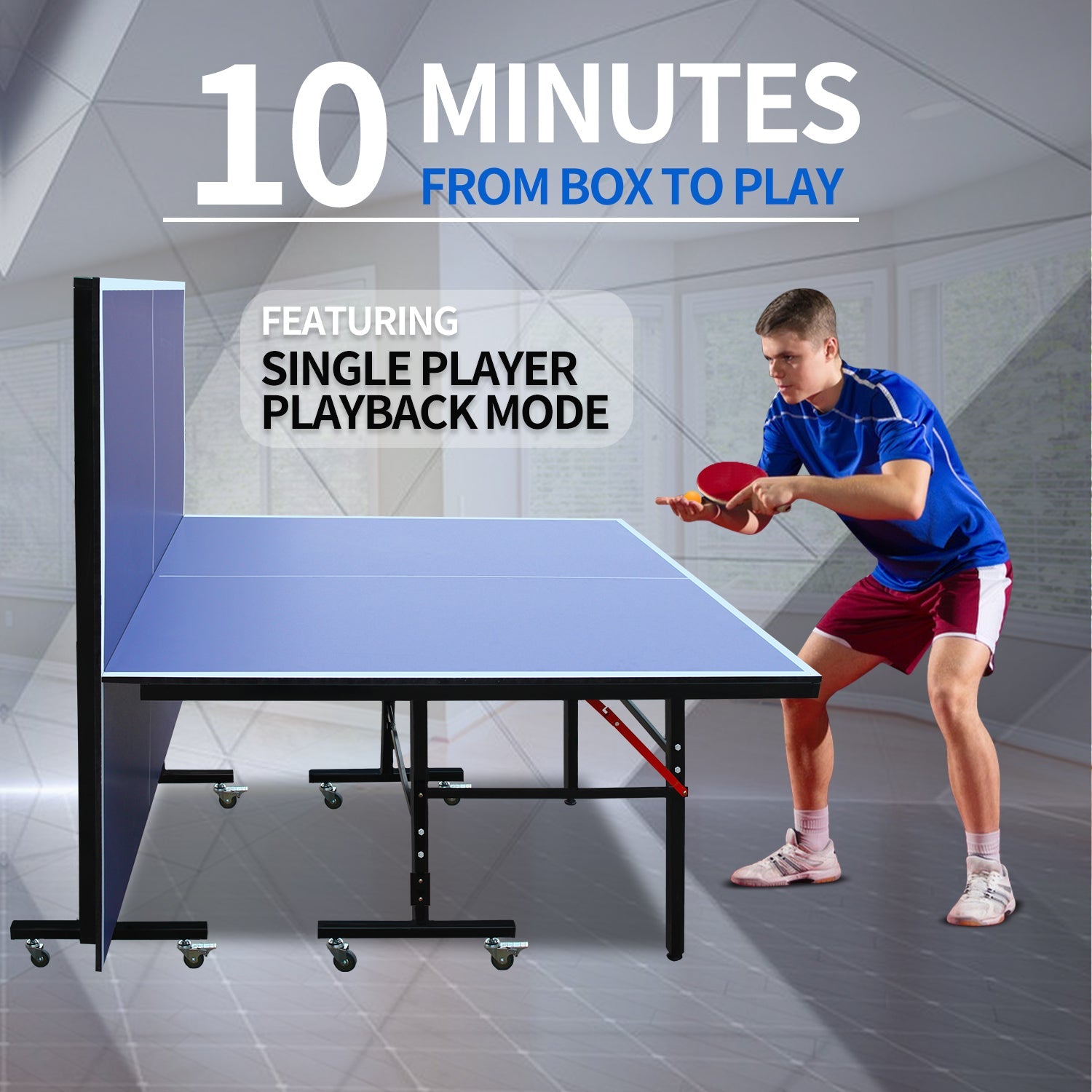 8ft Mid - Size Table Tennis Table Foldable & Portable Ping Pong Table Set for Indoor Games with Net, 2 Table Tennis Paddles and 3 Balls 89 lbs - KiKiUMi
