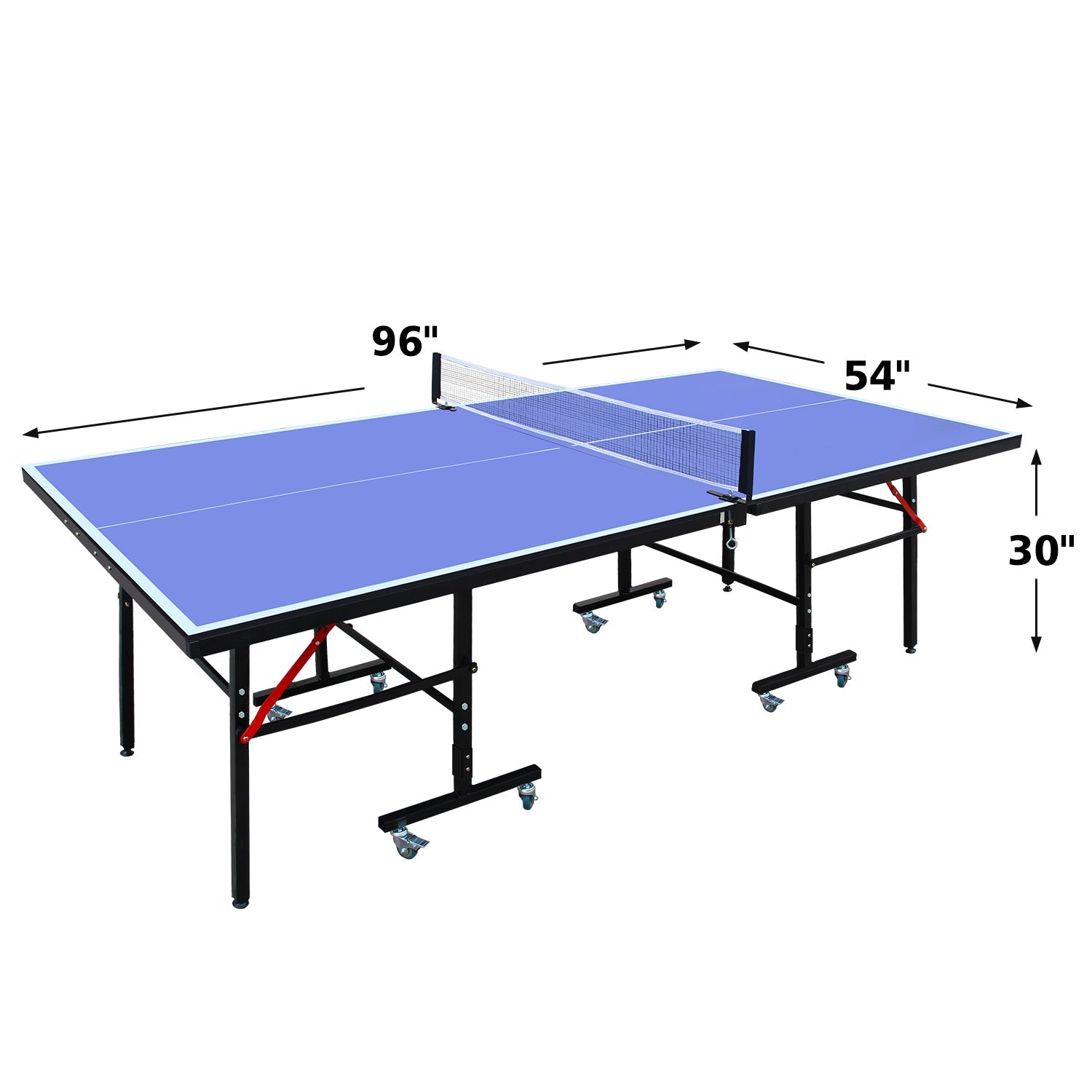 8ft Mid - Size Table Tennis Table Foldable & Portable Ping Pong Table Set for Indoor Games with Net, 2 Table Tennis Paddles and 3 Balls 89 lbs - KiKiUMi
