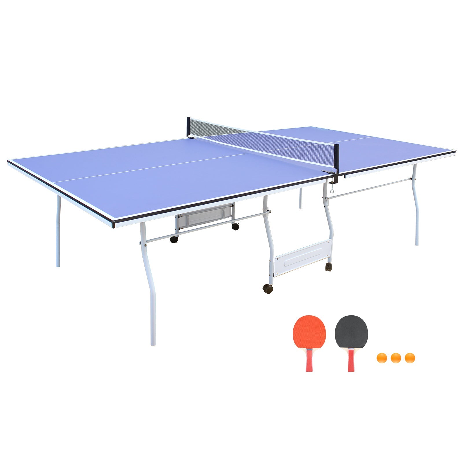 9 - foot collapsible medium - sized ping - pong table with a net, 2 ping - pong paddles and 3 balls 105 lbs - KiKiUMi