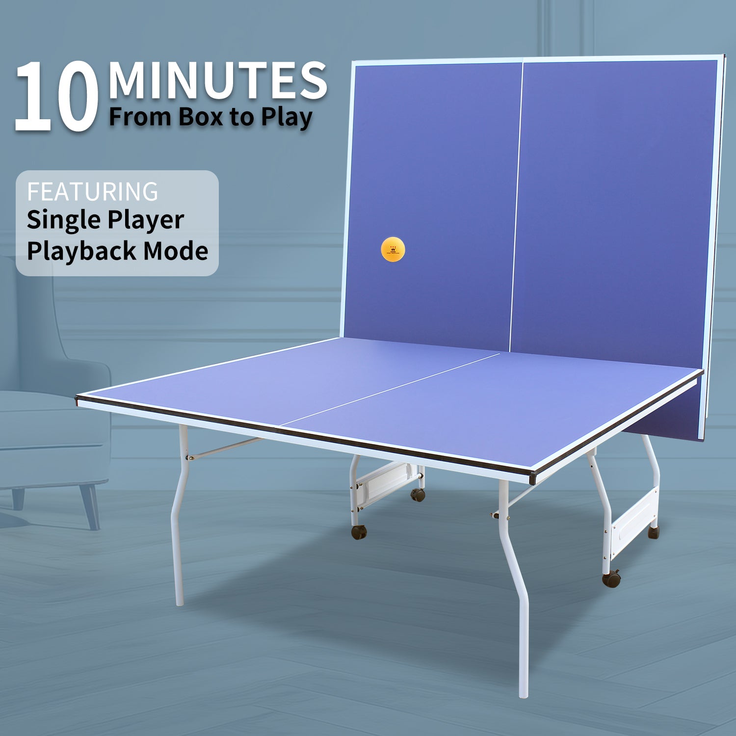 9 - foot collapsible medium - sized ping - pong table with a net, 2 ping - pong paddles and 3 balls 105 lbs - KiKiUMi