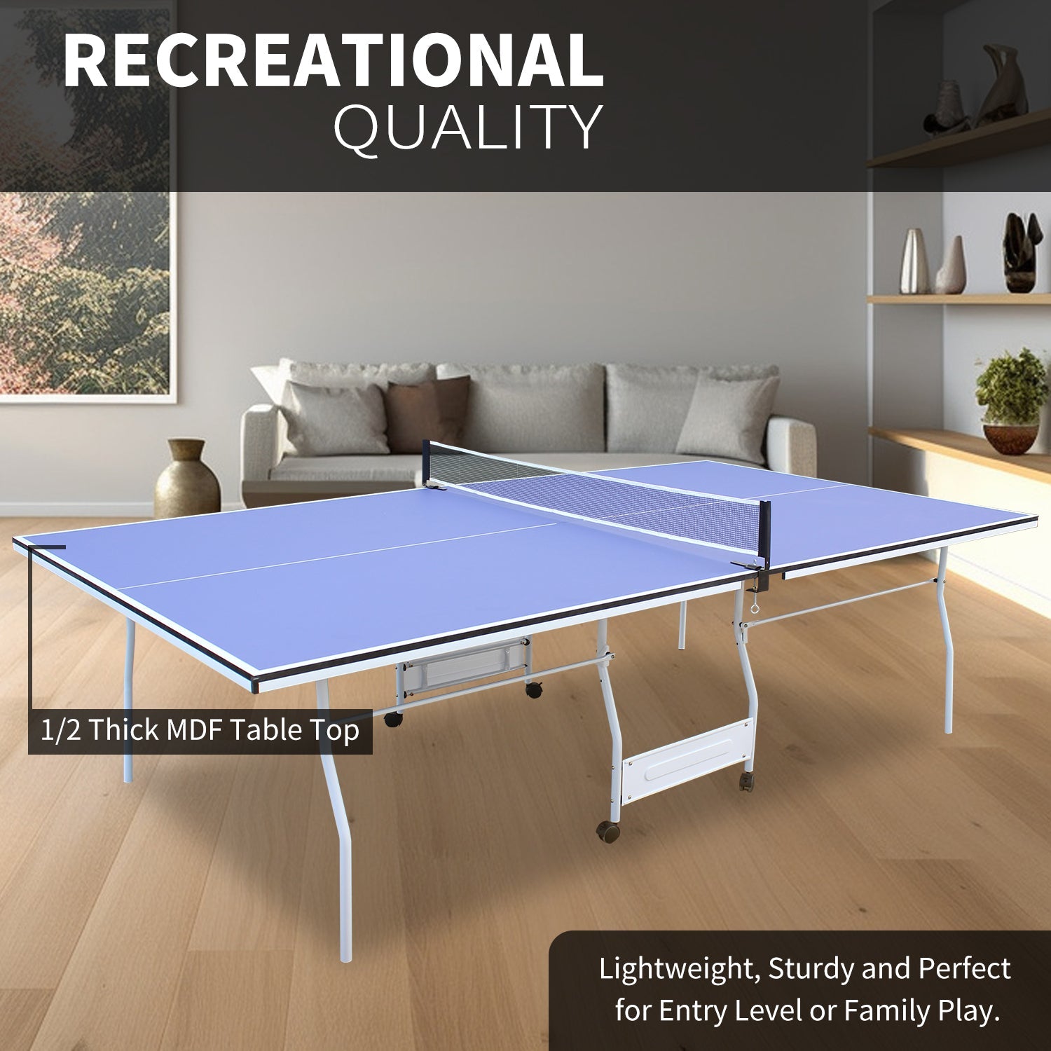 9 - foot collapsible medium - sized ping - pong table with a net, 2 ping - pong paddles and 3 balls 105 lbs - KiKiUMi