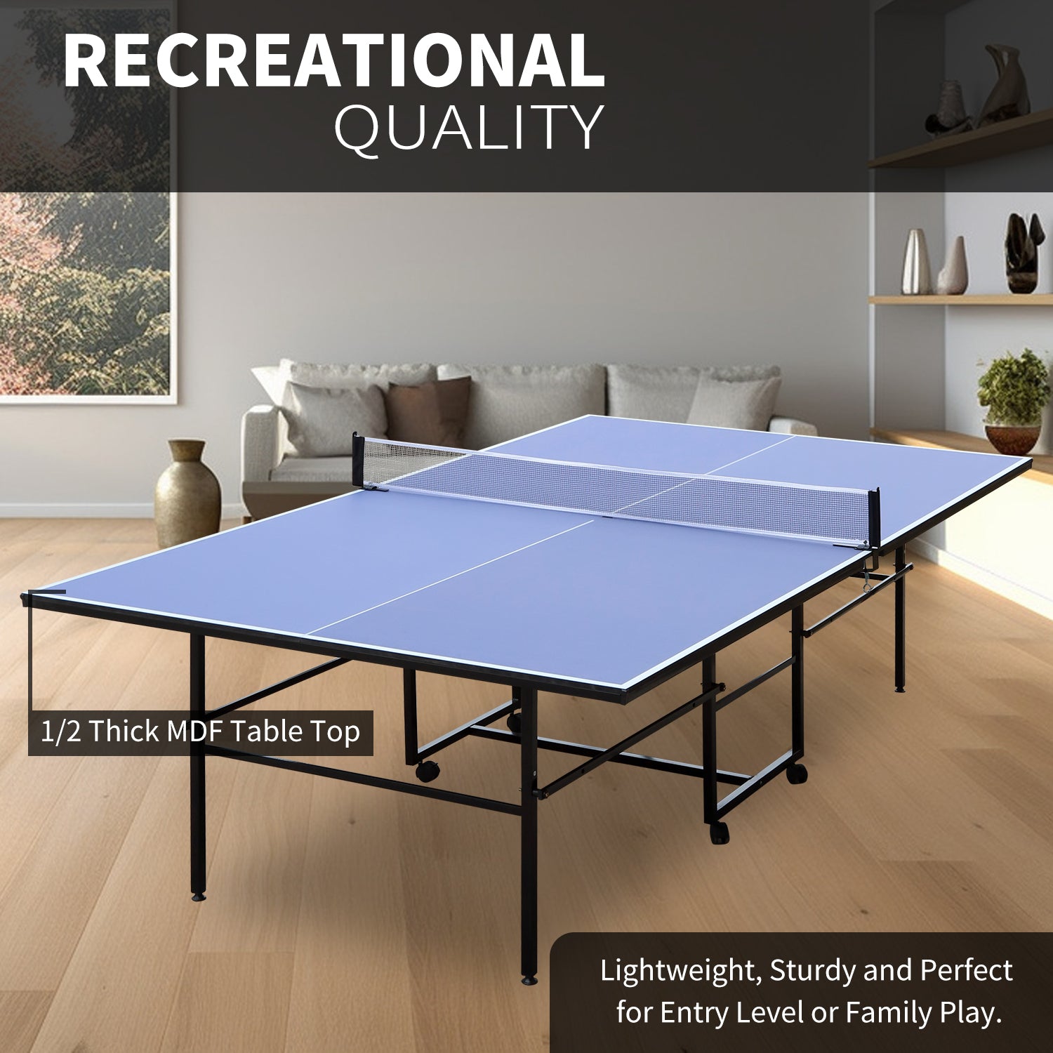 9 - foot collapsible medium - sized ping - pong table with a net, 2 ping - pong paddles and 3 balls 98 lbs - KiKiUMi
