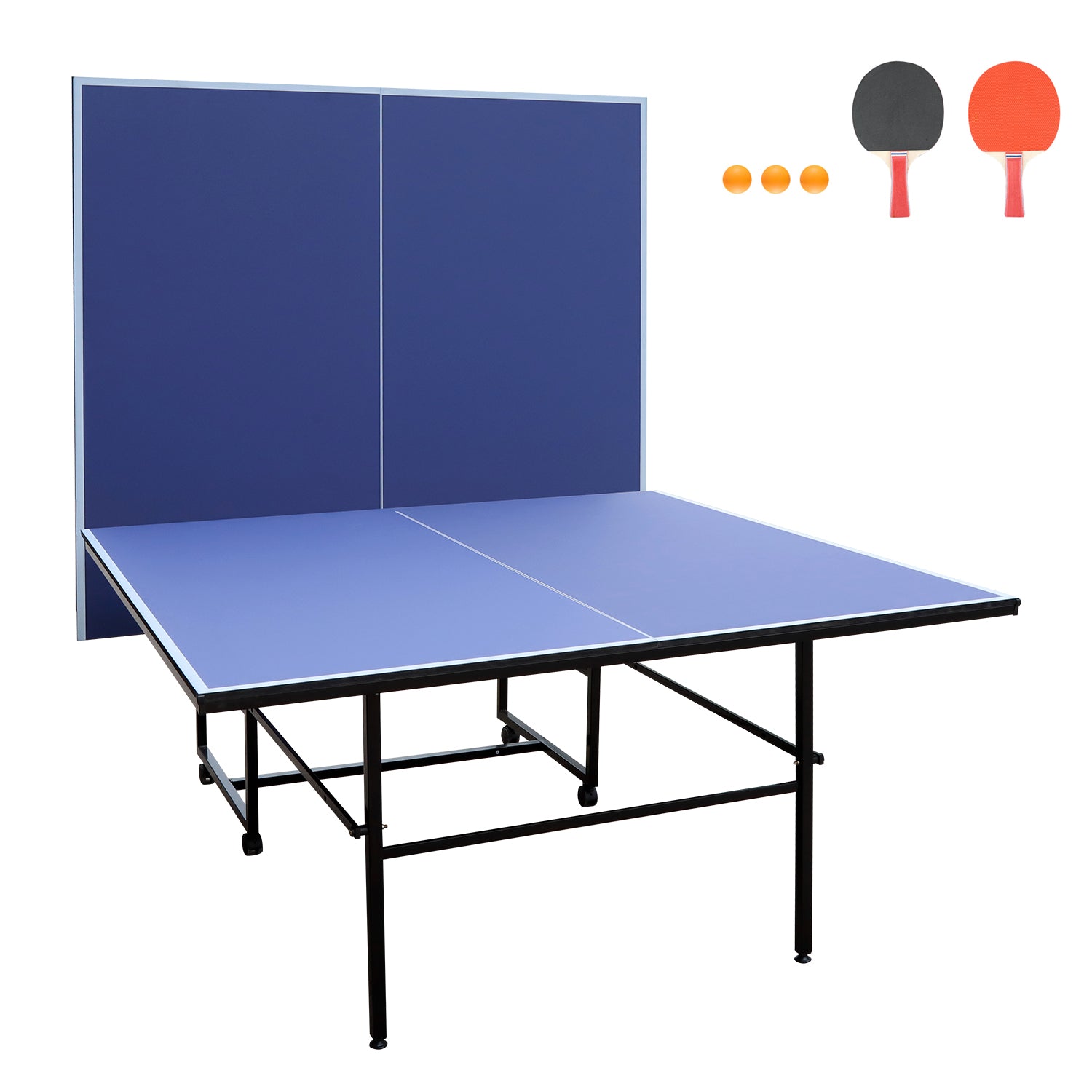 9 - foot collapsible medium - sized ping - pong table with a net, 2 ping - pong paddles and 3 balls 98 lbs - KiKiUMi
