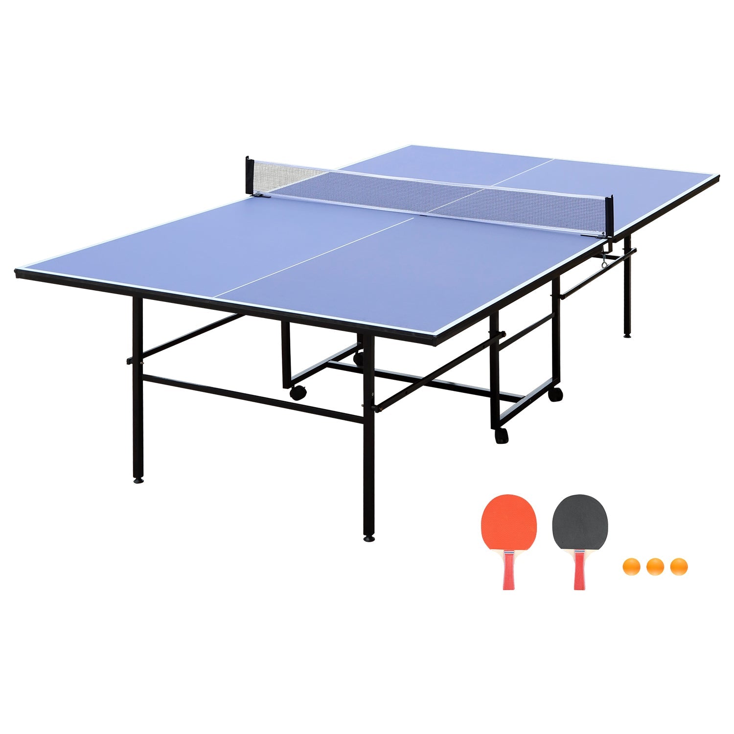 9 - foot collapsible medium - sized ping - pong table with a net, 2 ping - pong paddles and 3 balls 98 lbs - KiKiUMi