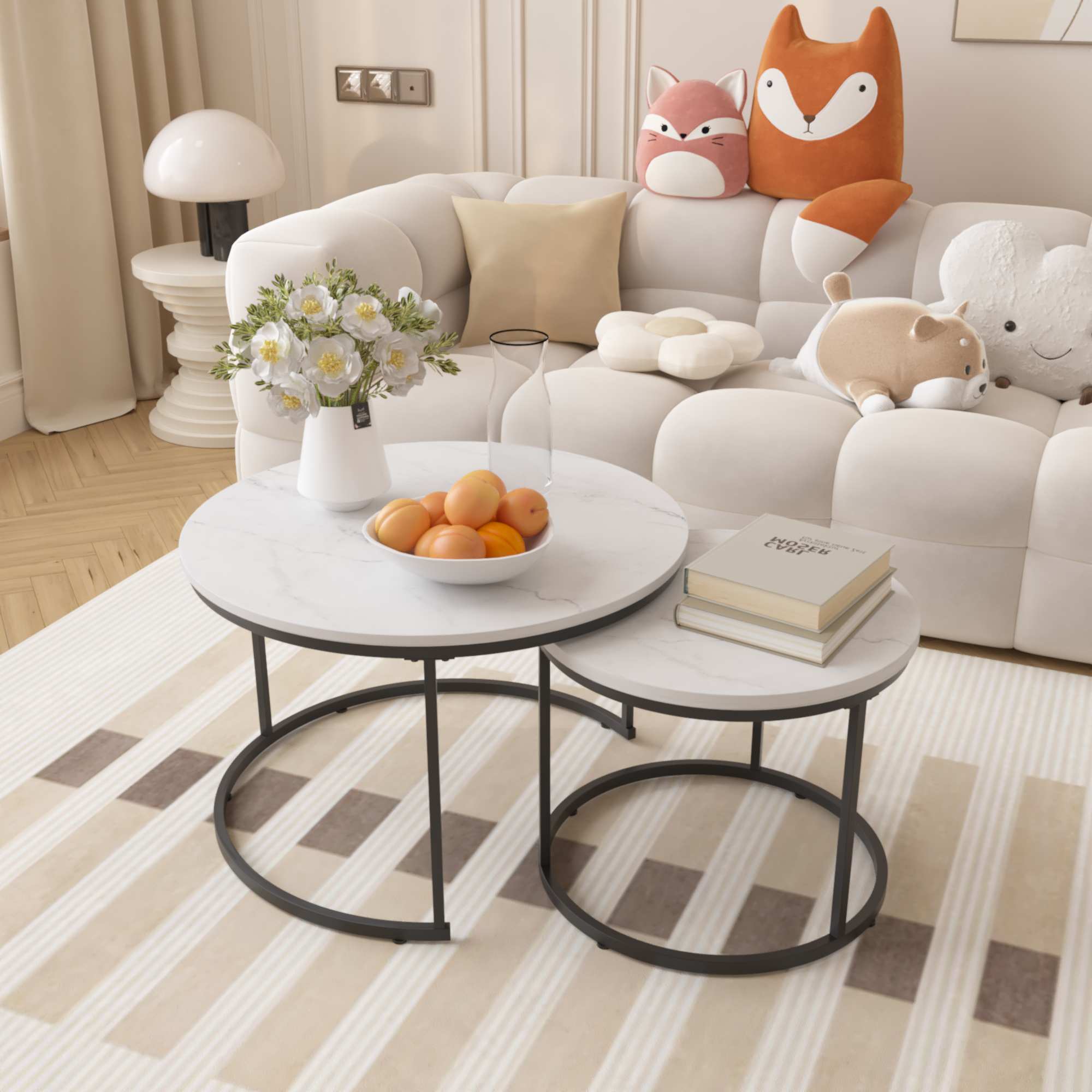Circular nested coffee table(White)