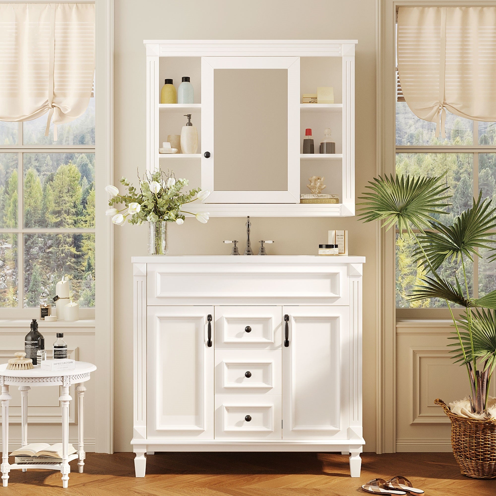 36 "Single sink bathroom dressing table, modern bathroom storage cabinet(white)