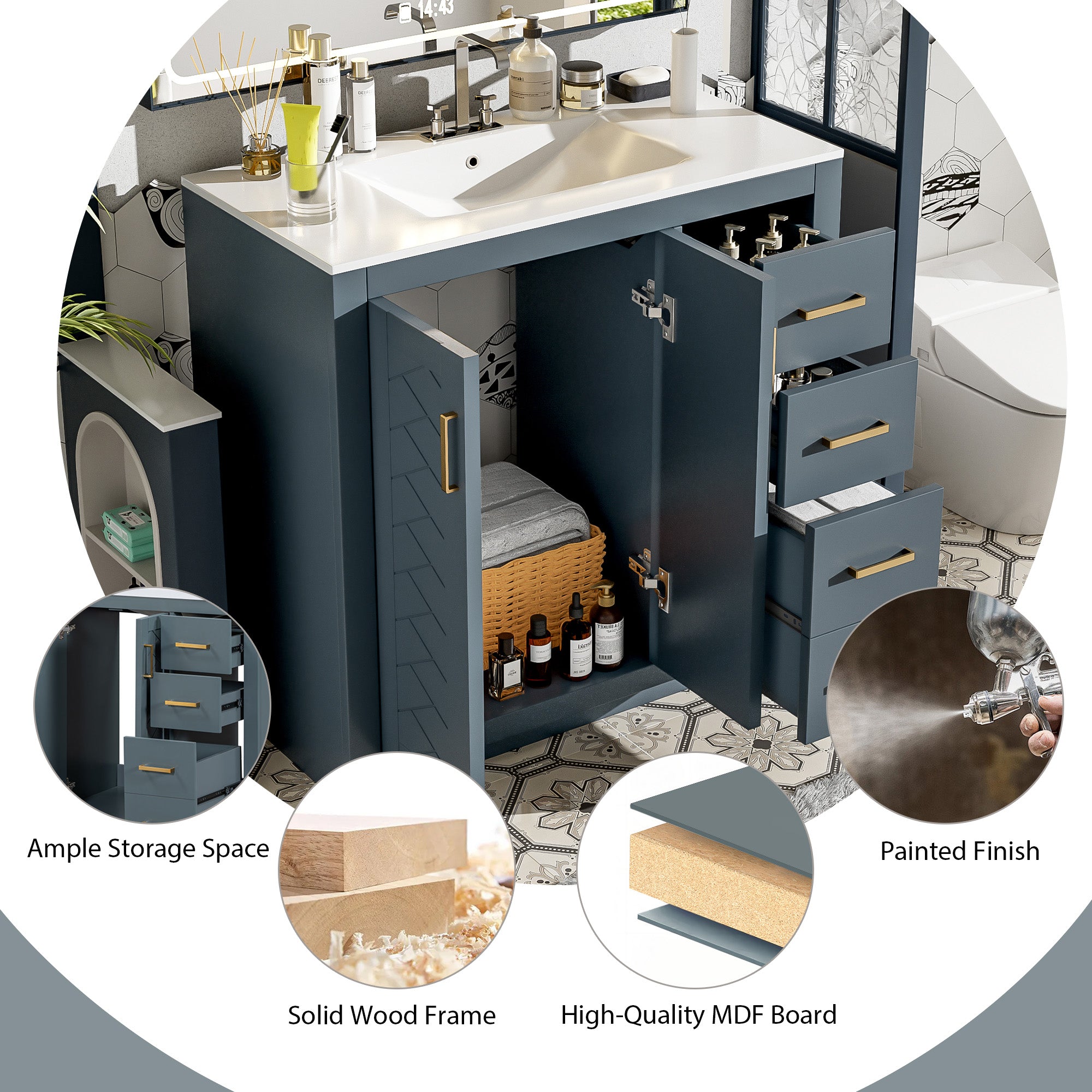 36 "Solid Wood Frame Independent Dressing Table Set (blue)