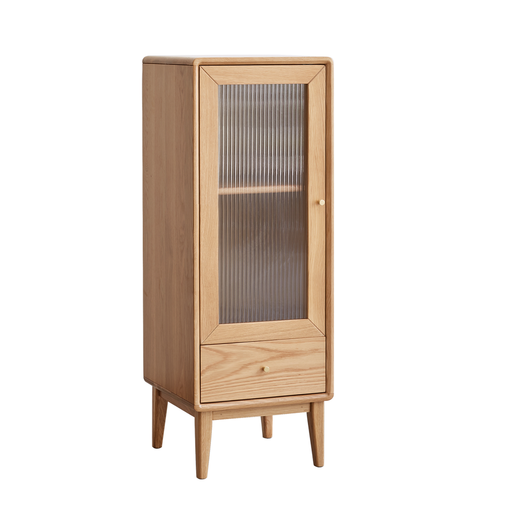 Solid Oak Small Storage Cabinet with Glass Doors