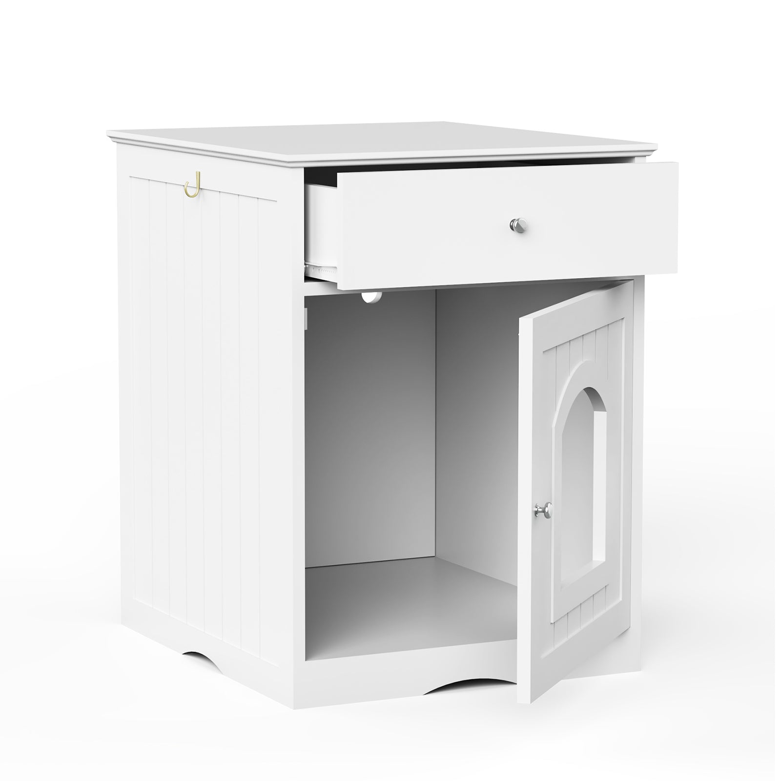 Wooden pet cat litter box with drawers and side tables and a cat's bedside table (White)