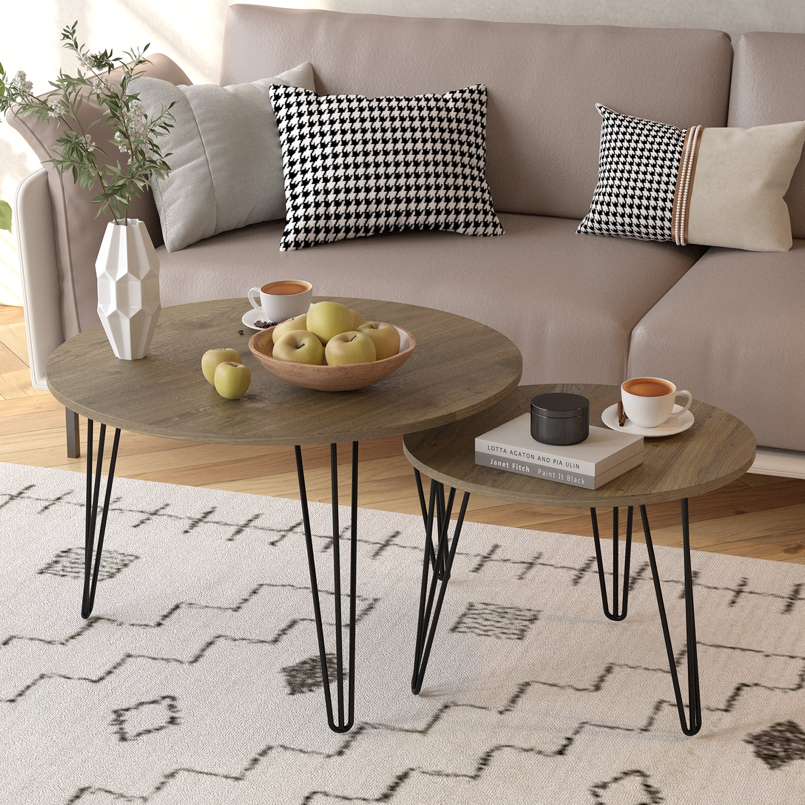 Coffee table with nested marble patterns (Brown)