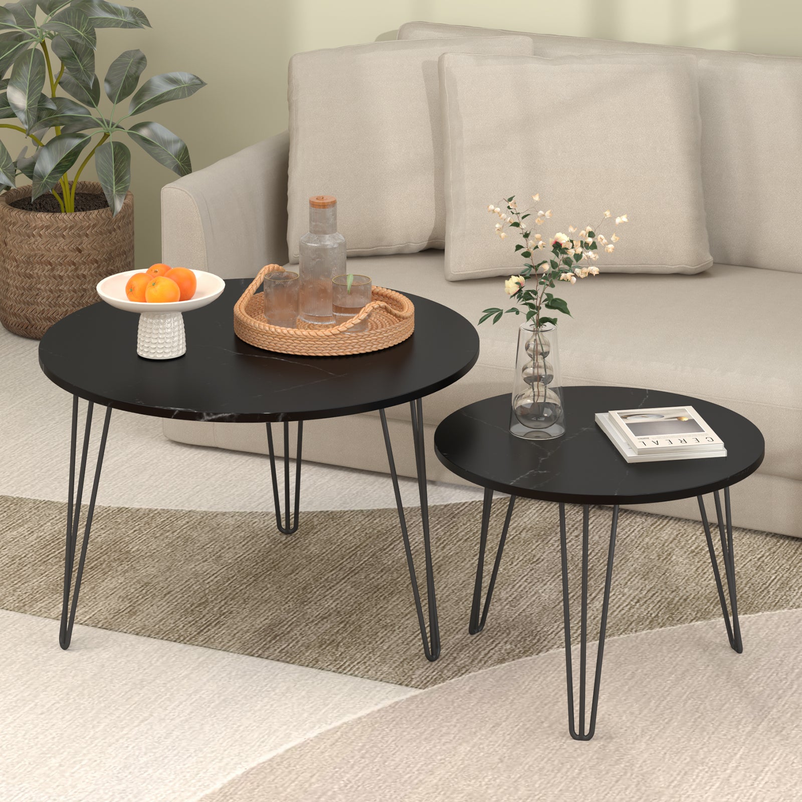 Coffee table with nested marble patterns (Black)